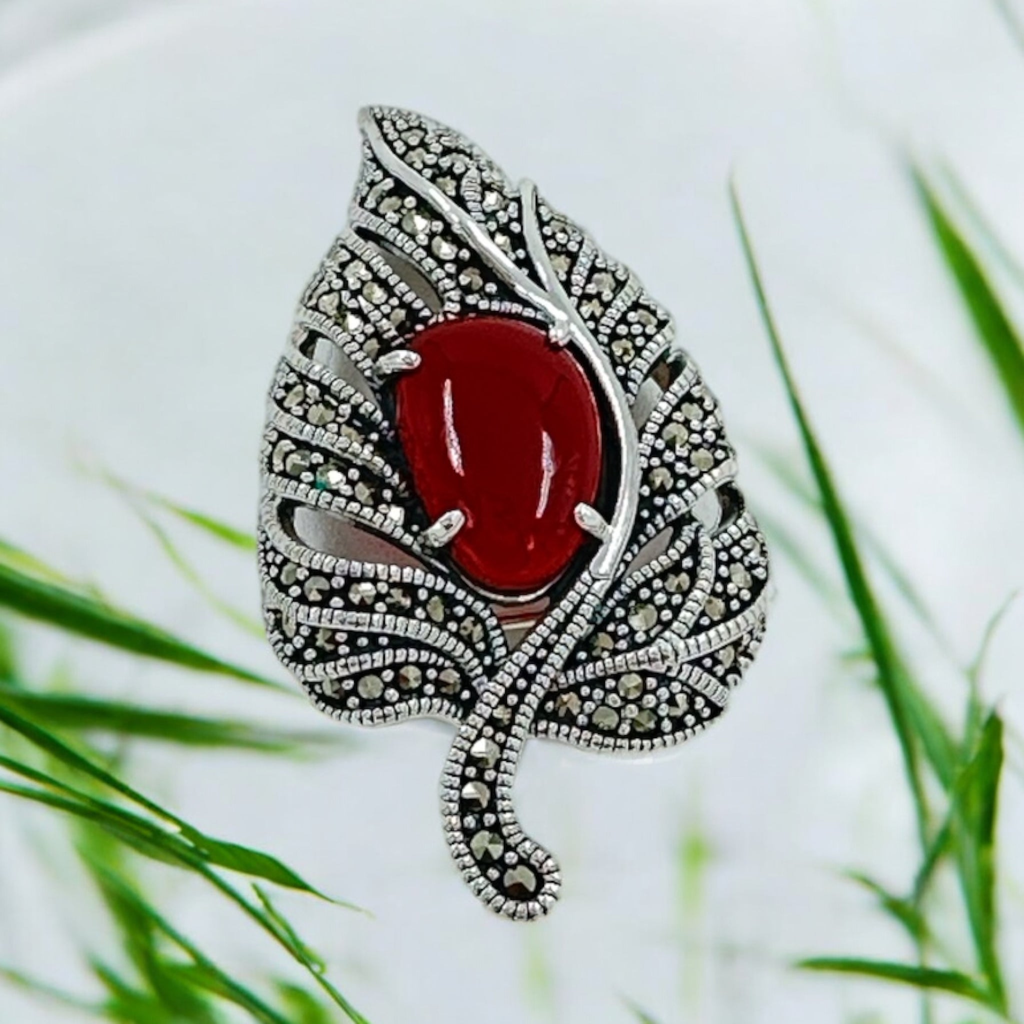 Precious Saree Pins 92.5 Silver Marker Stone With Ruby Silver Polish