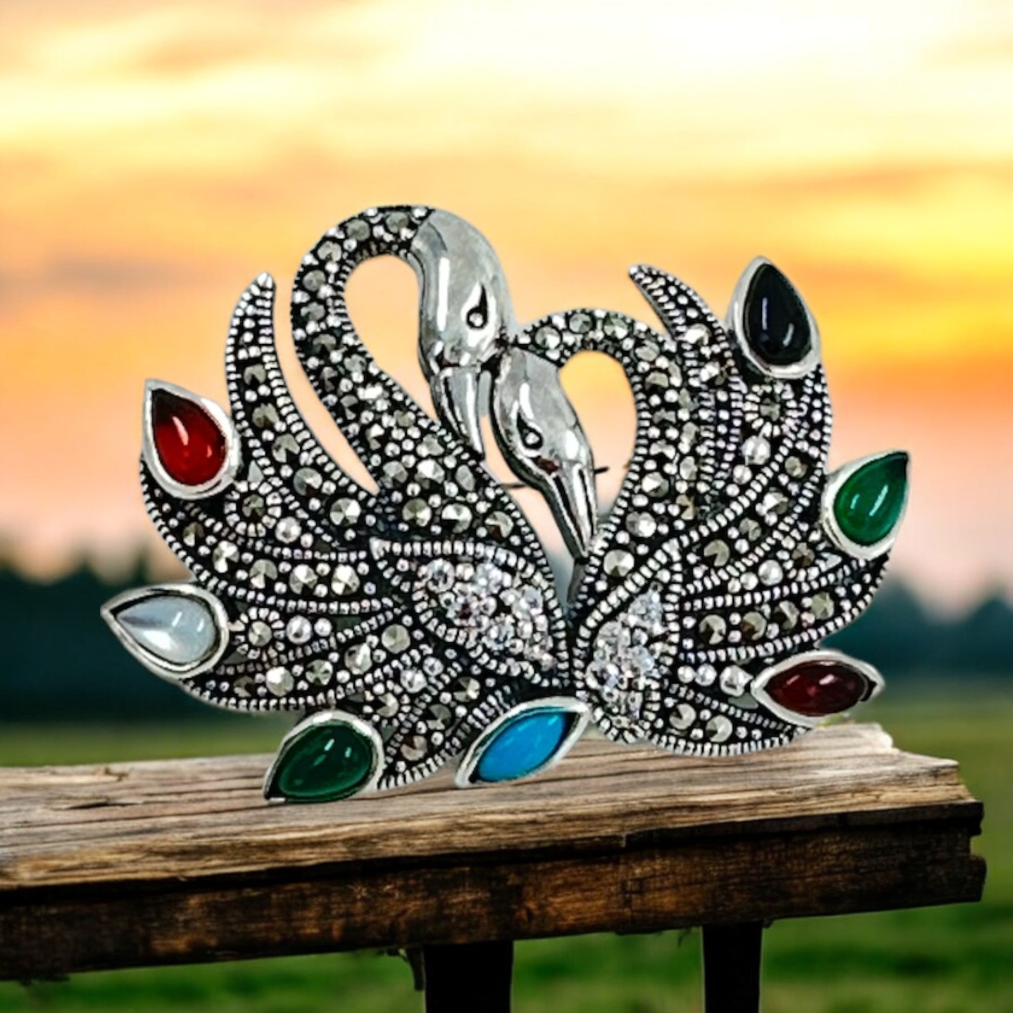 Precious Saree Pins 92.5 Silver Marker Stone With Peacock Modal