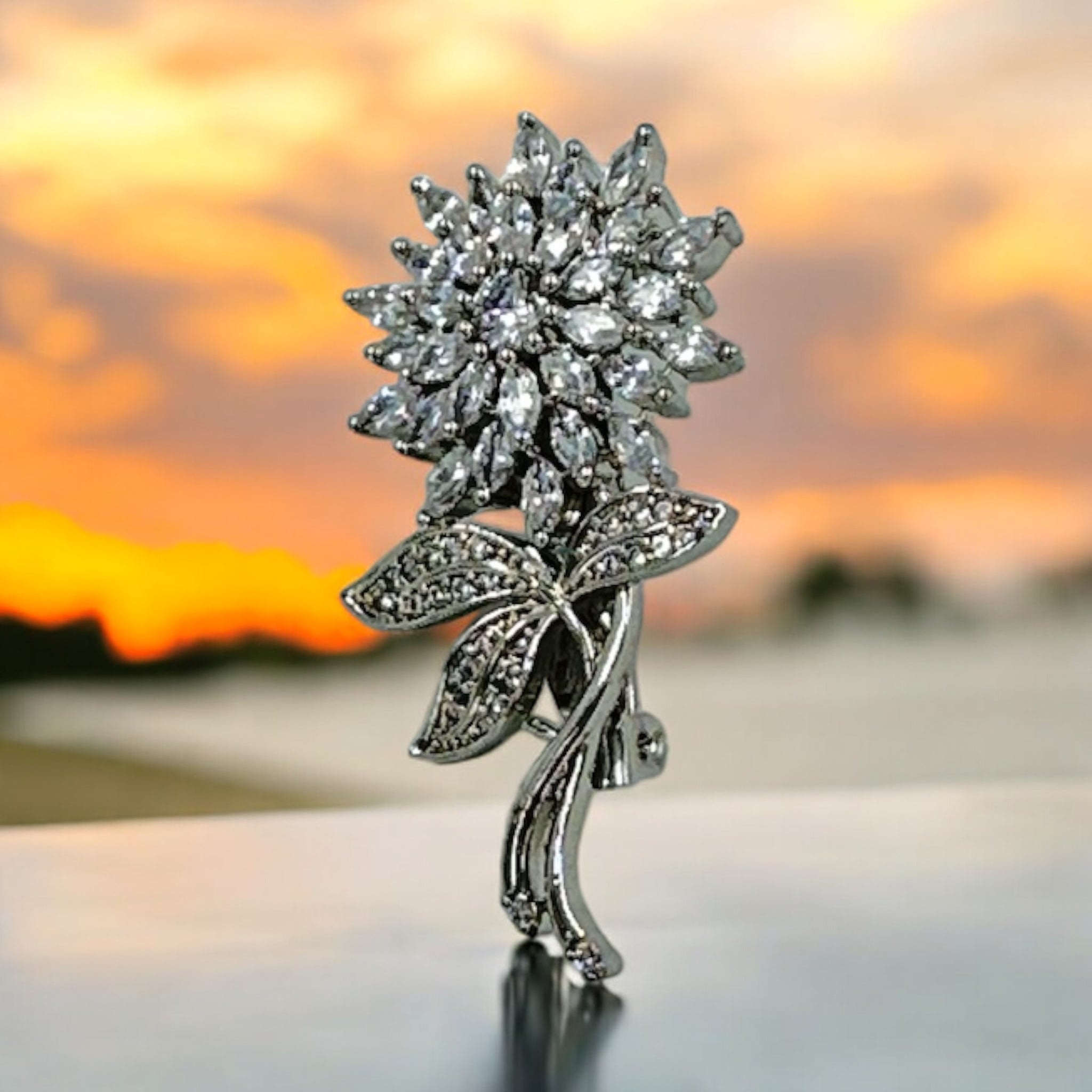 Precious Saree Pins 92.5 Silver CZ with flower design