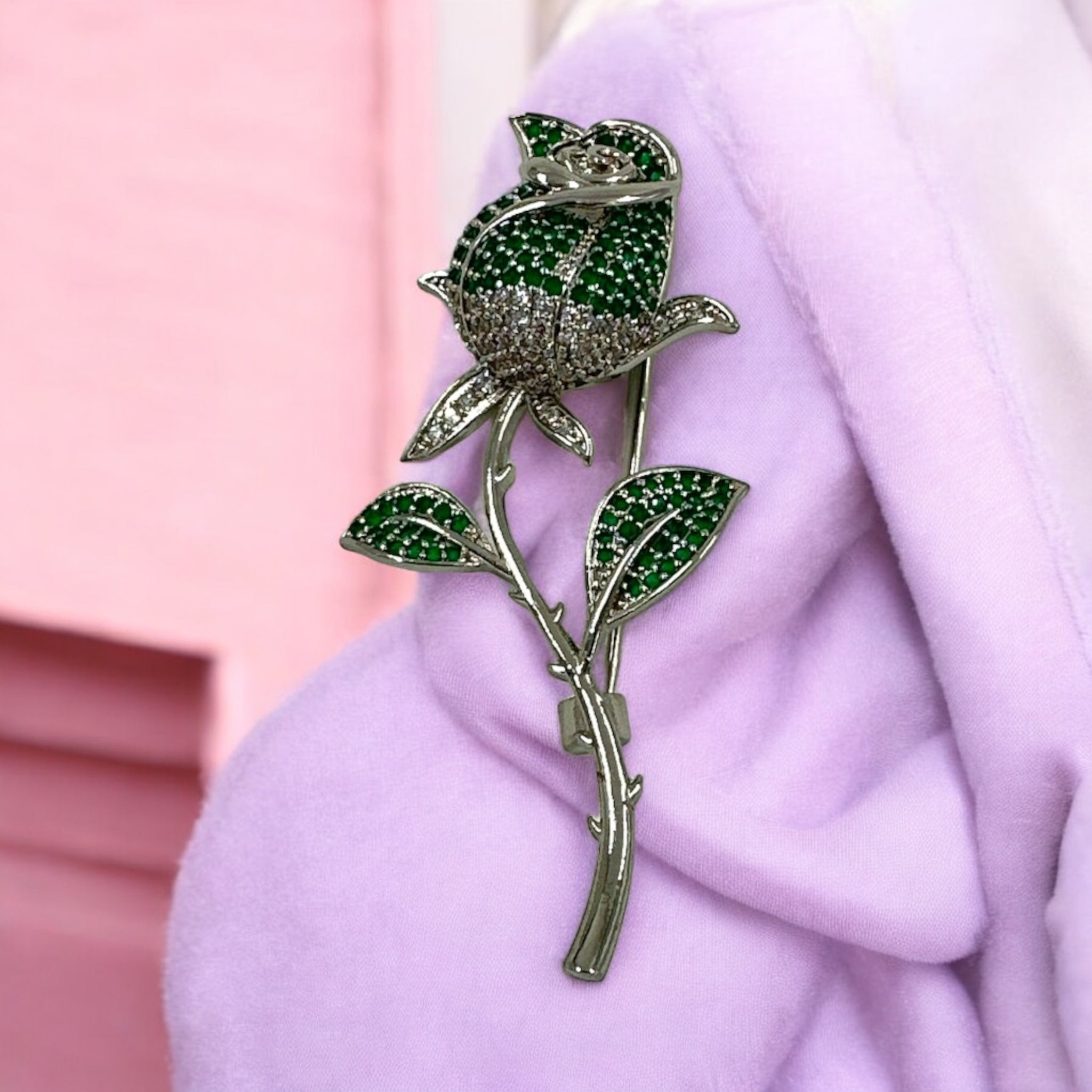 Precious Saree Pins 92.5 Silver rose design with marker stones