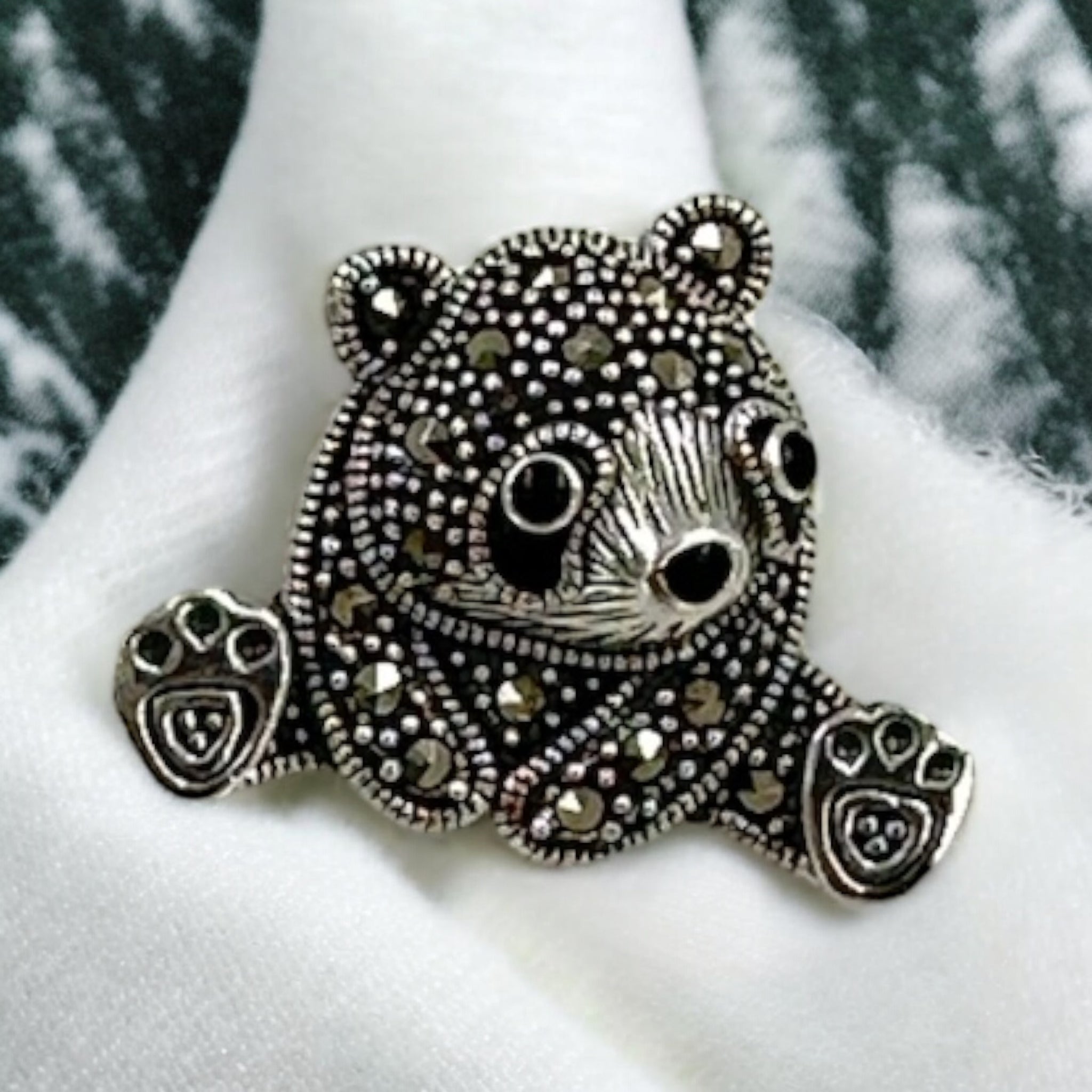 Precious Saree Pins 92.5 Silver panda shape with Marker stones