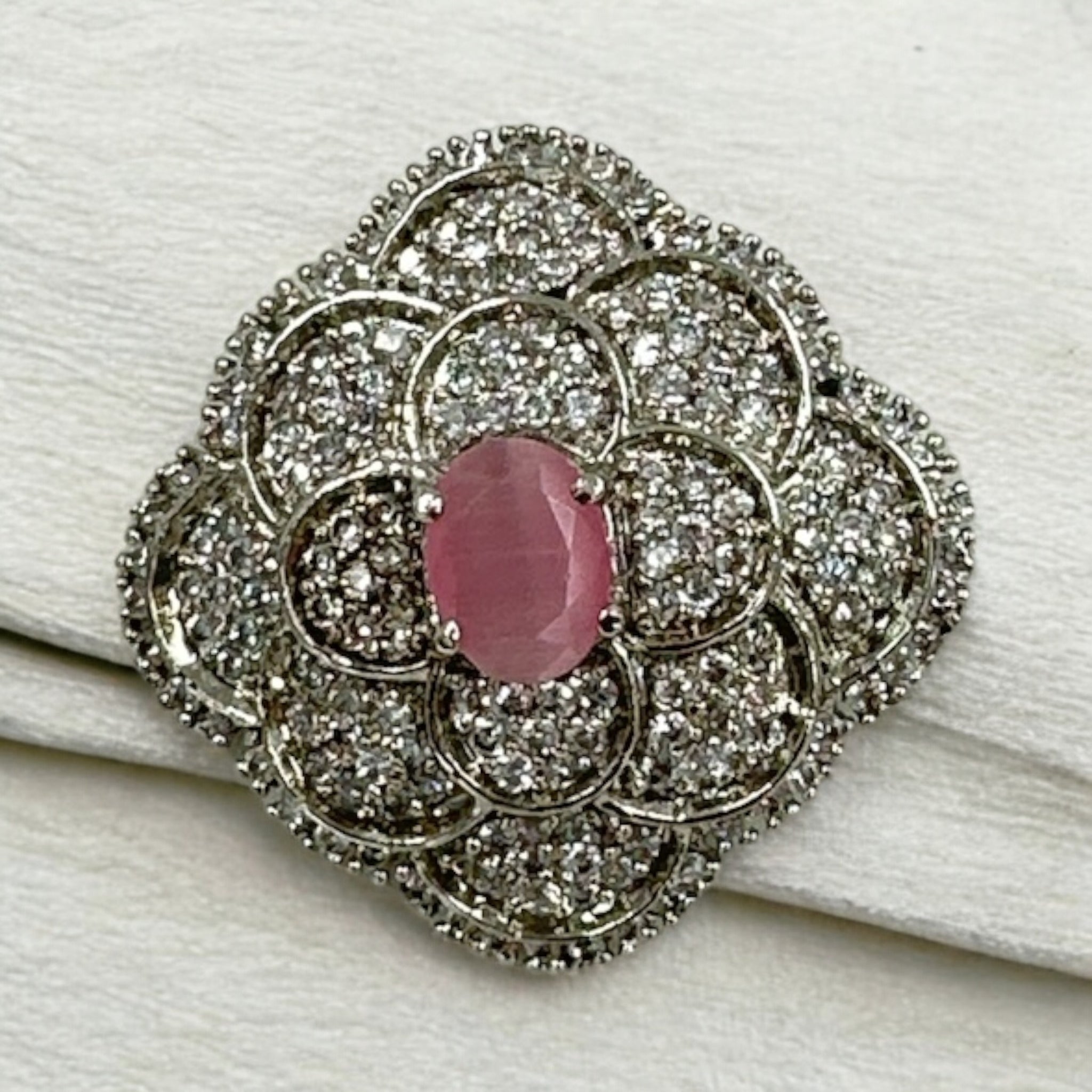 Precious Saree Pins 92.5 Silver CZ stones and Ruby Stone