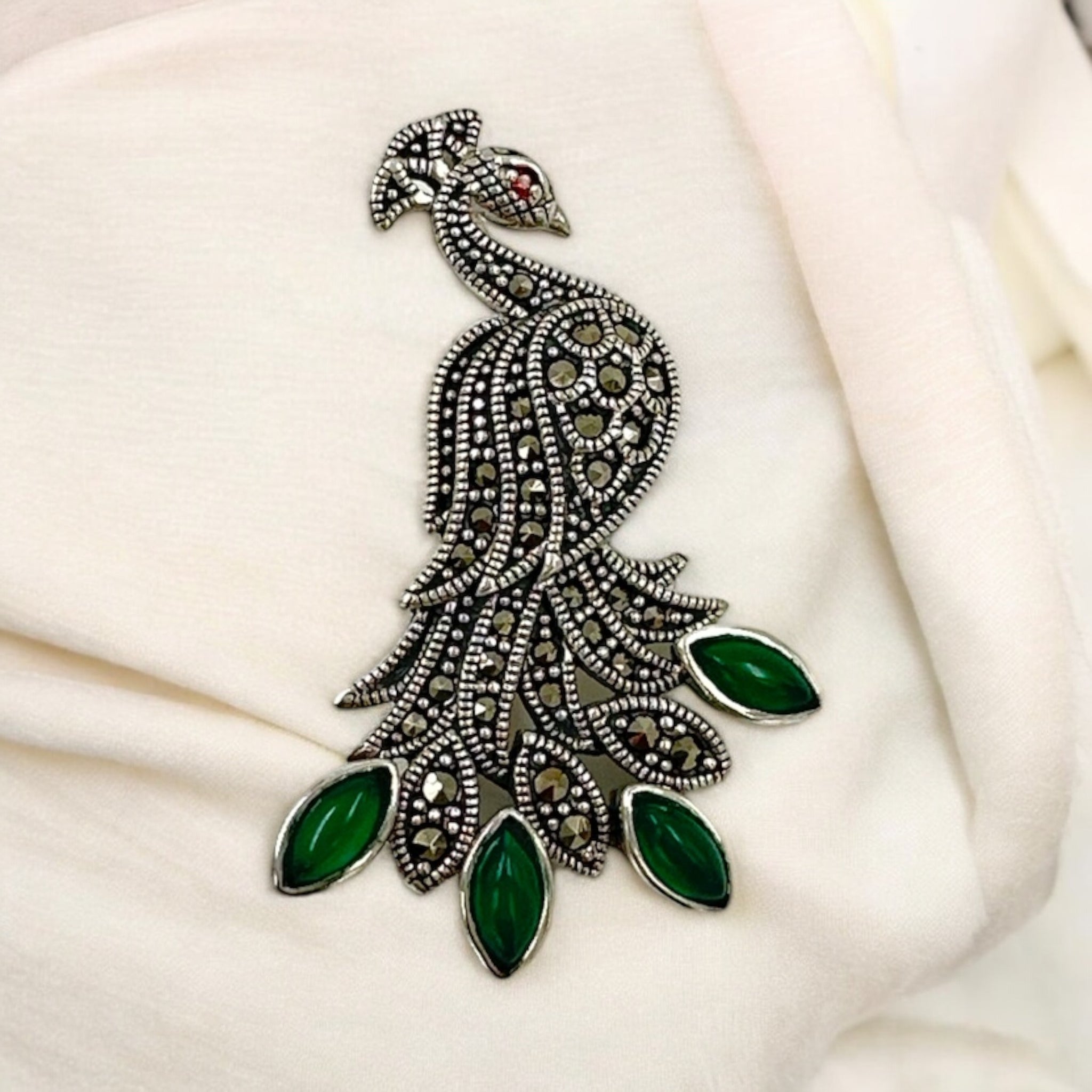 Precious Saree Pins 92.5 Silver Peacock Desgin with marker stone
