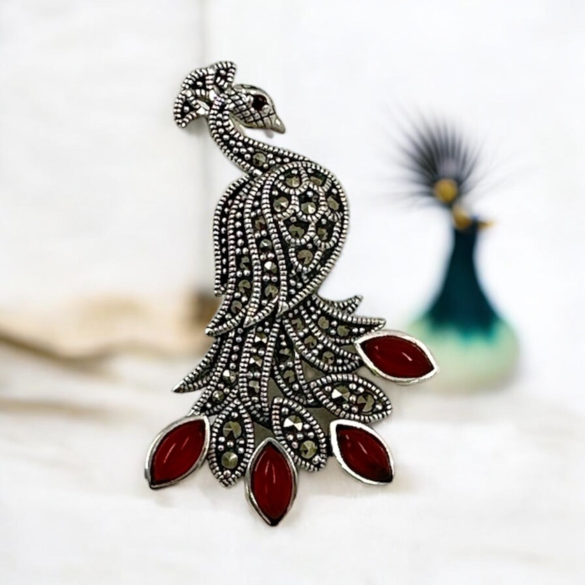 Precious Saree Pins 92.5 Silver Peacock Disgin with Marker stone