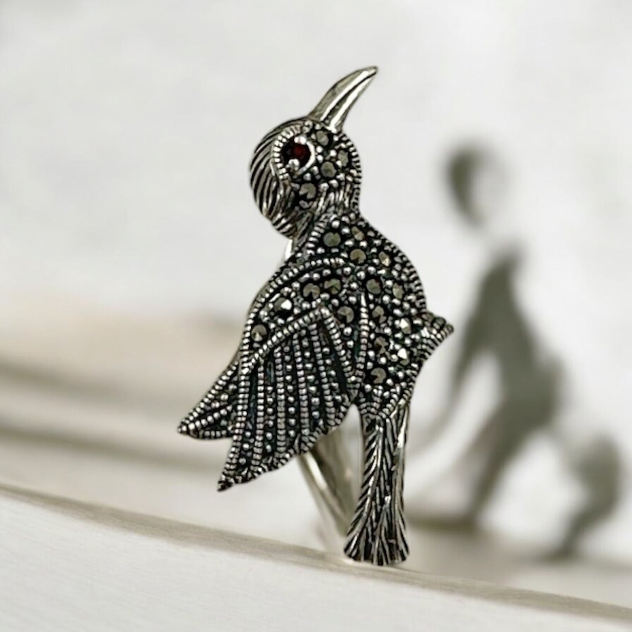 Precious Saree Pins 92.5 Silver Bird shape Marker stone and silver Disgin