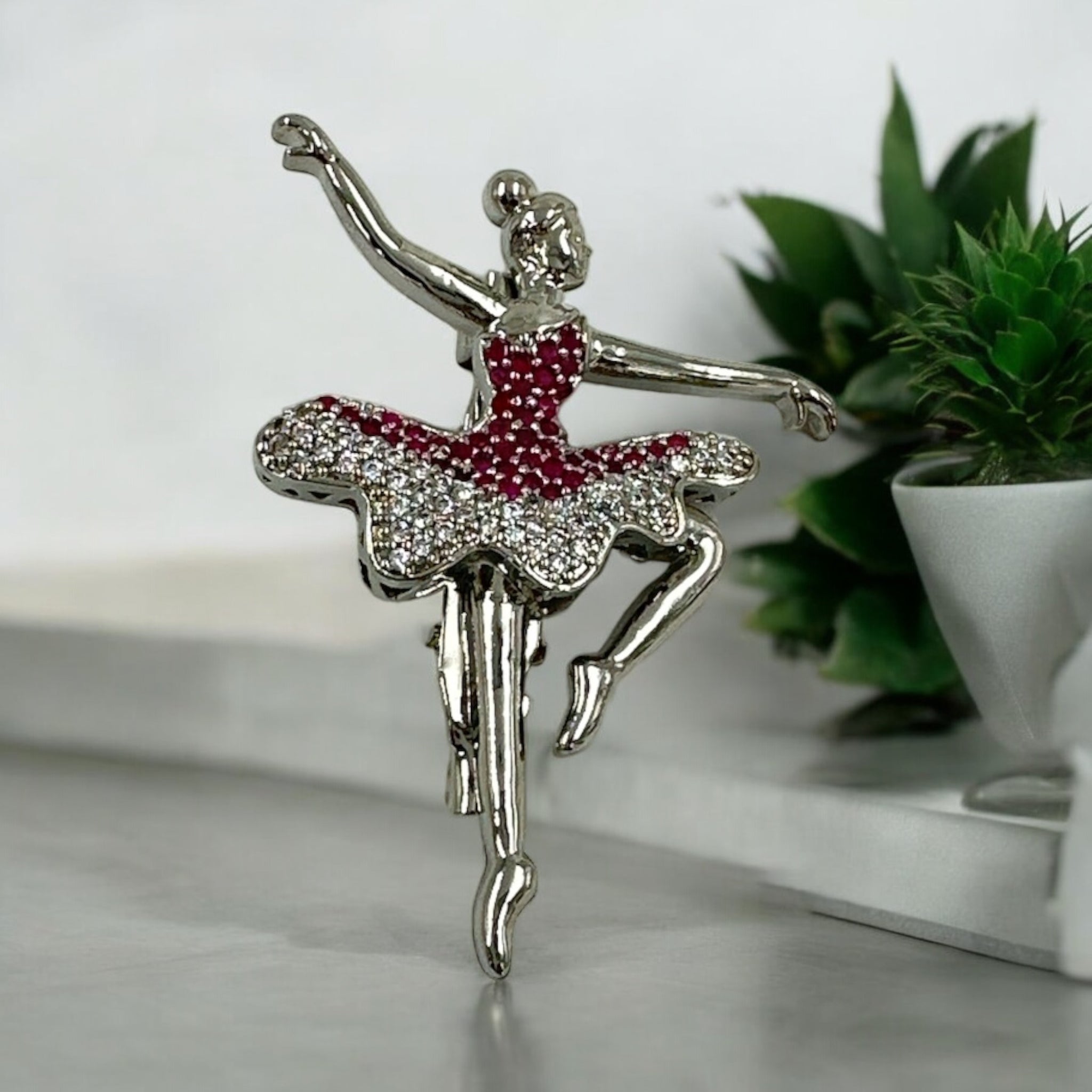 Saree Pins with Girl shape in CZ and Ruby stone 92.5 Silver