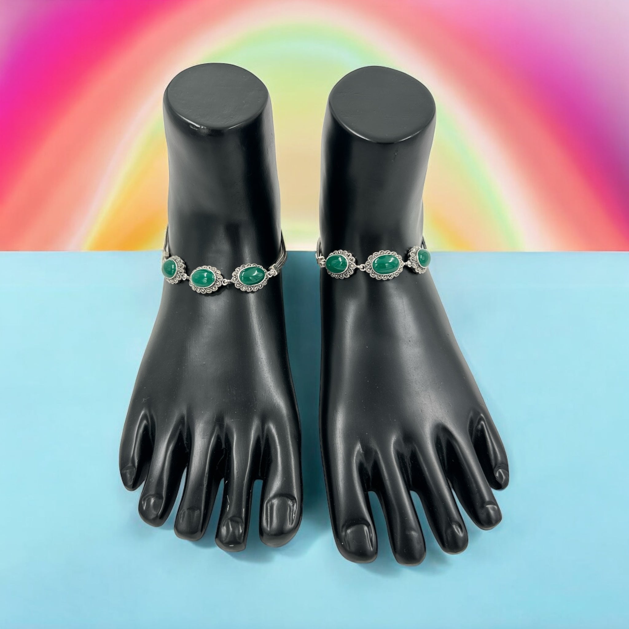 Marker and Emerald Stones Anklets