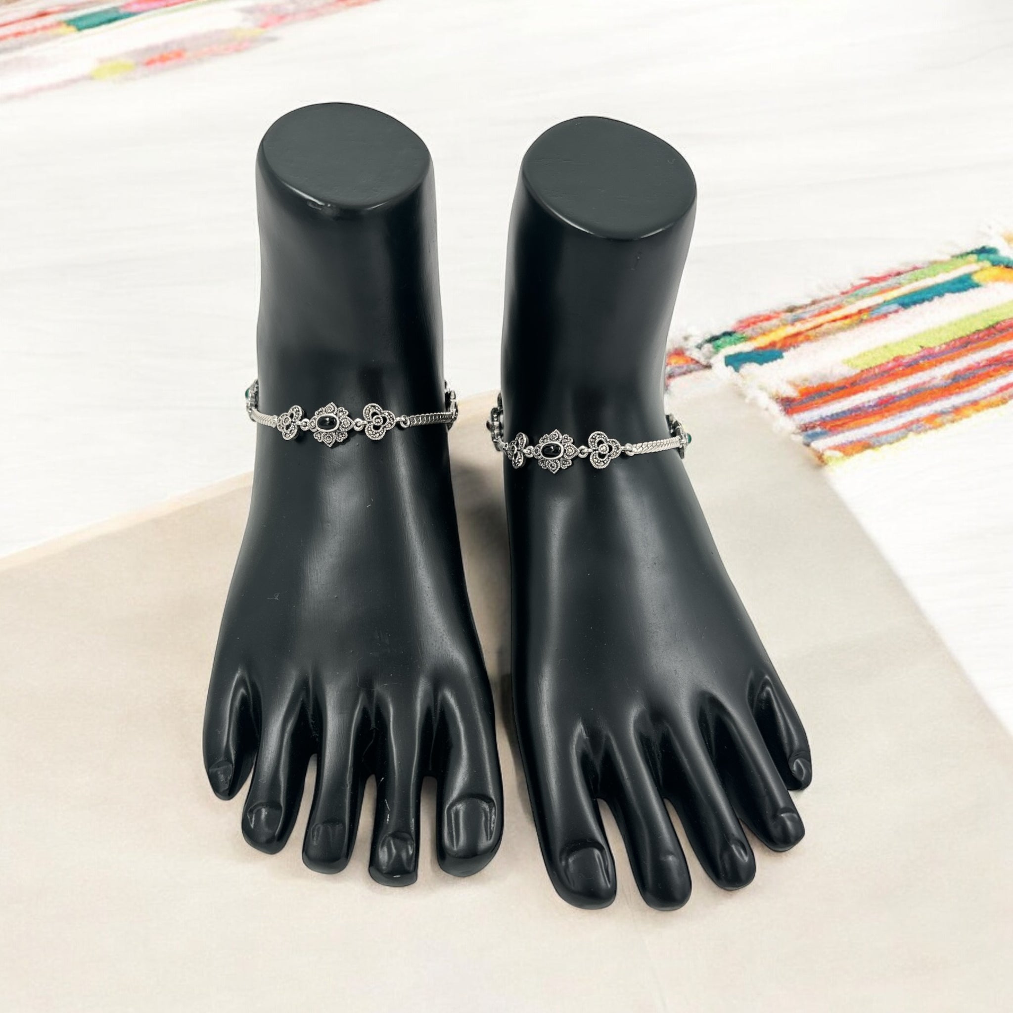 Black Stone With Marker Stone Anklets