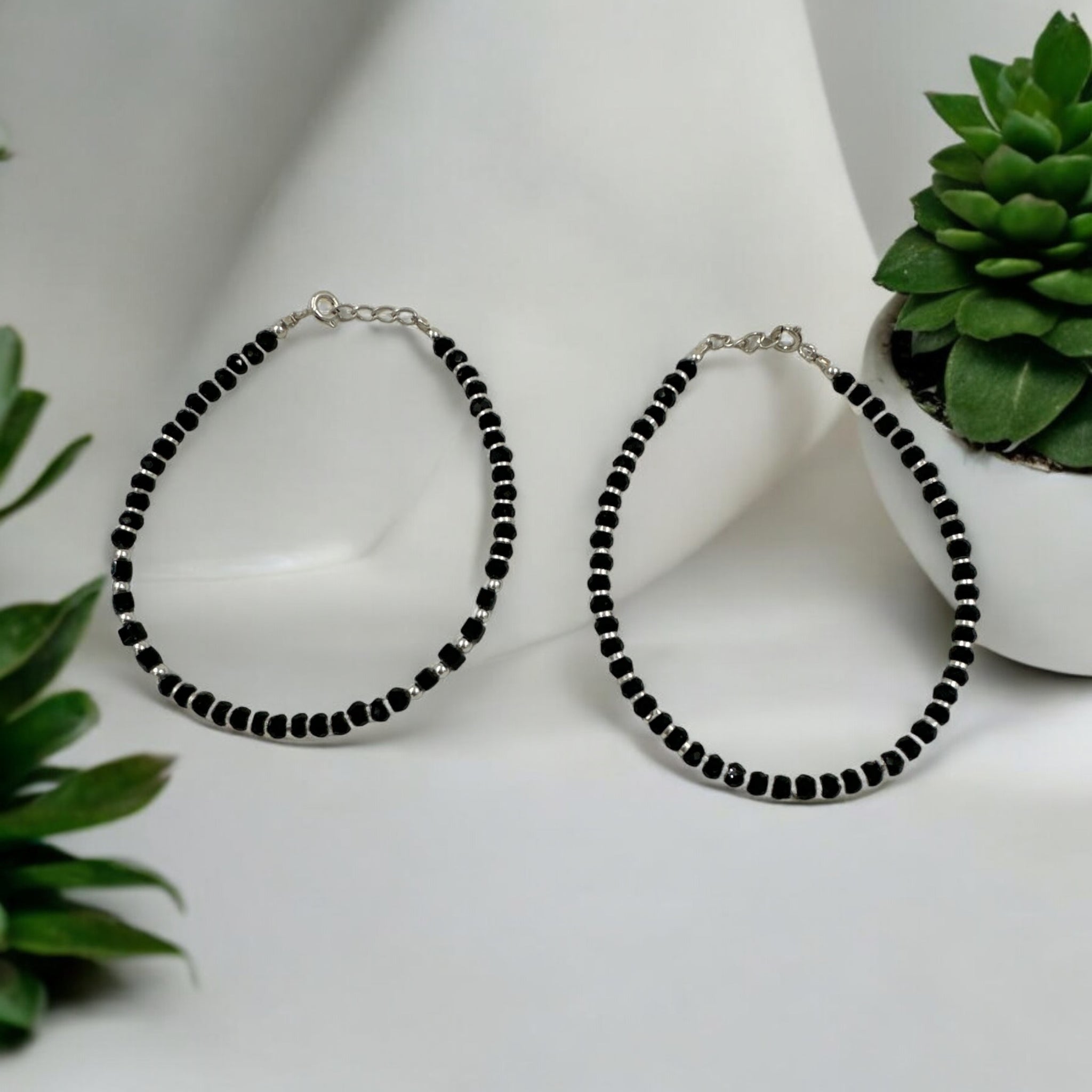 Anklets Black Beads With Chain