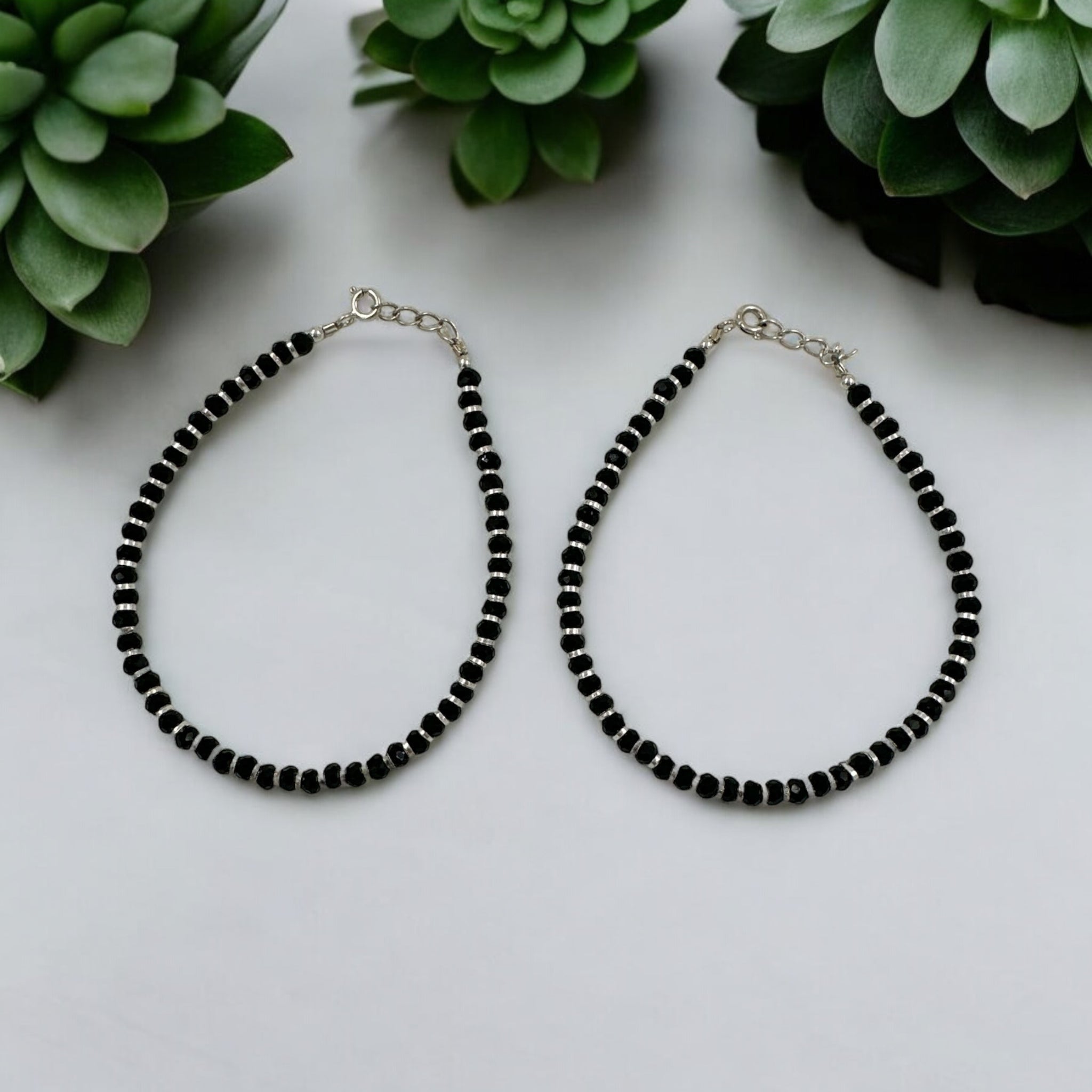 Anklets  with Black Beads and Chain