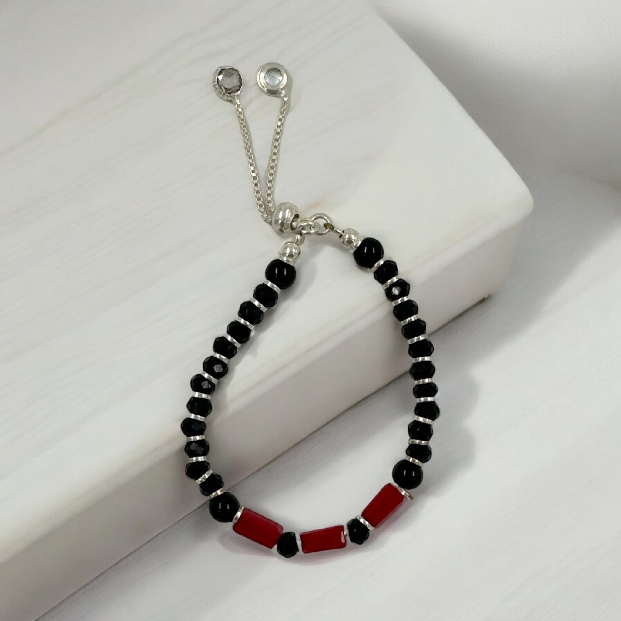 Anklets  Black Beads With Rubys