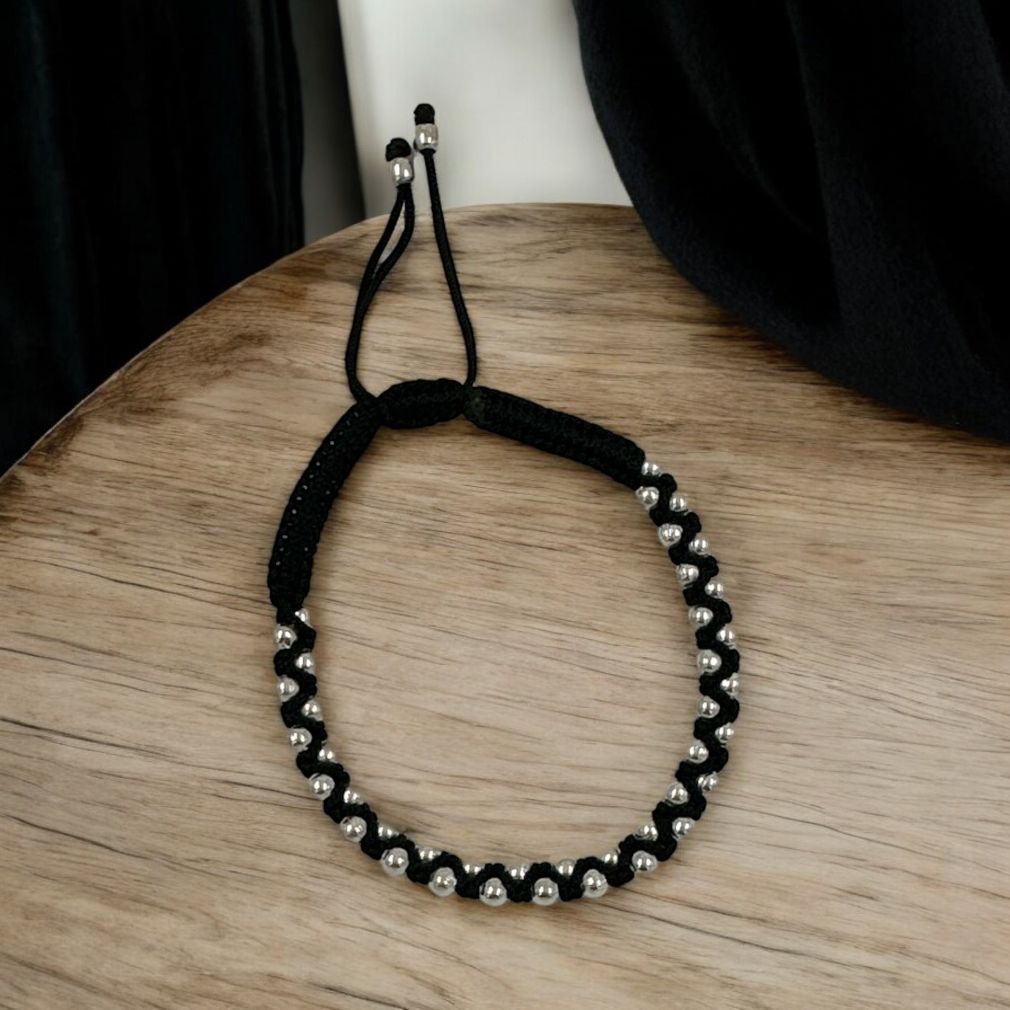 Anklets with Silver Balls and Black Thread