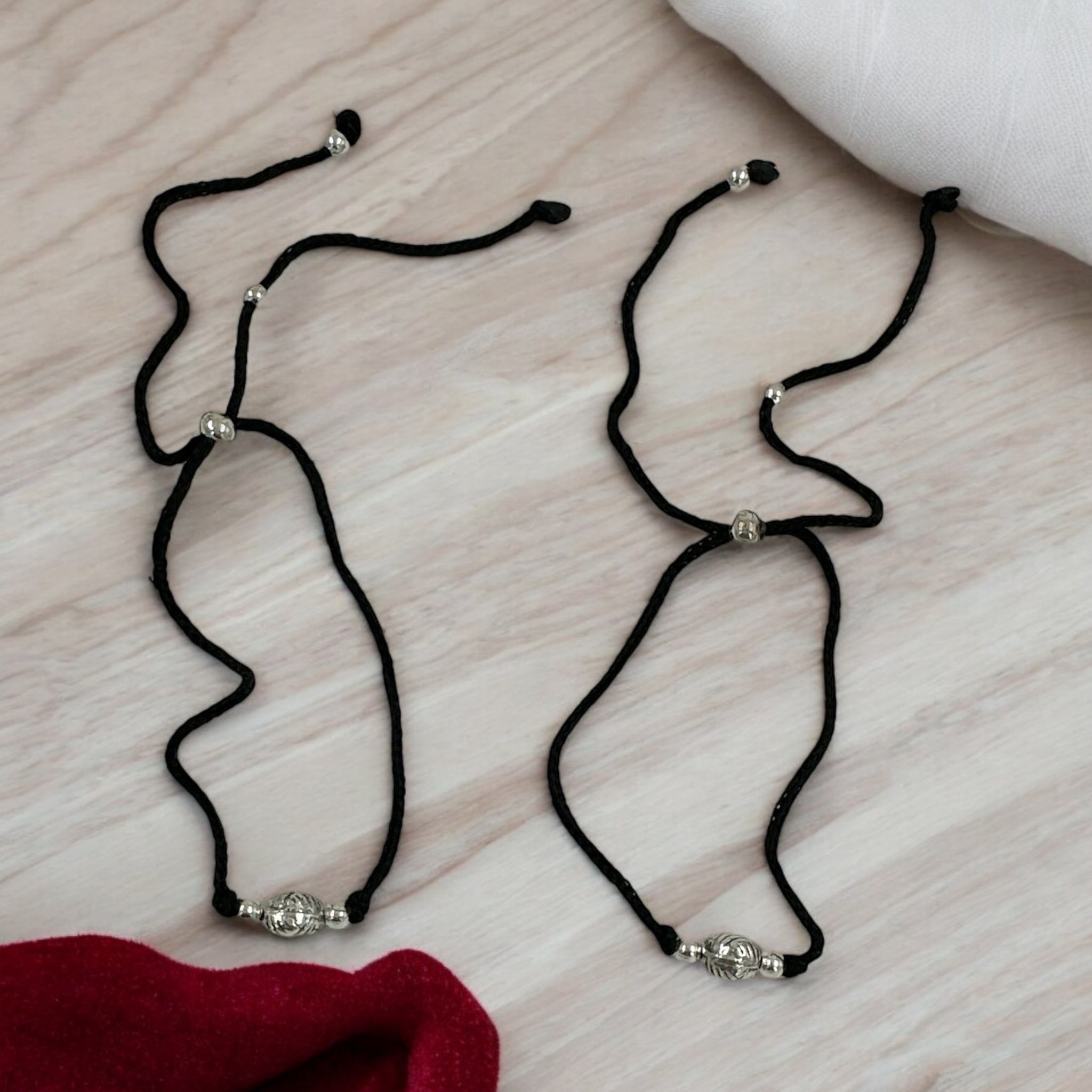 Anklets with Silver Ball and Black Thread