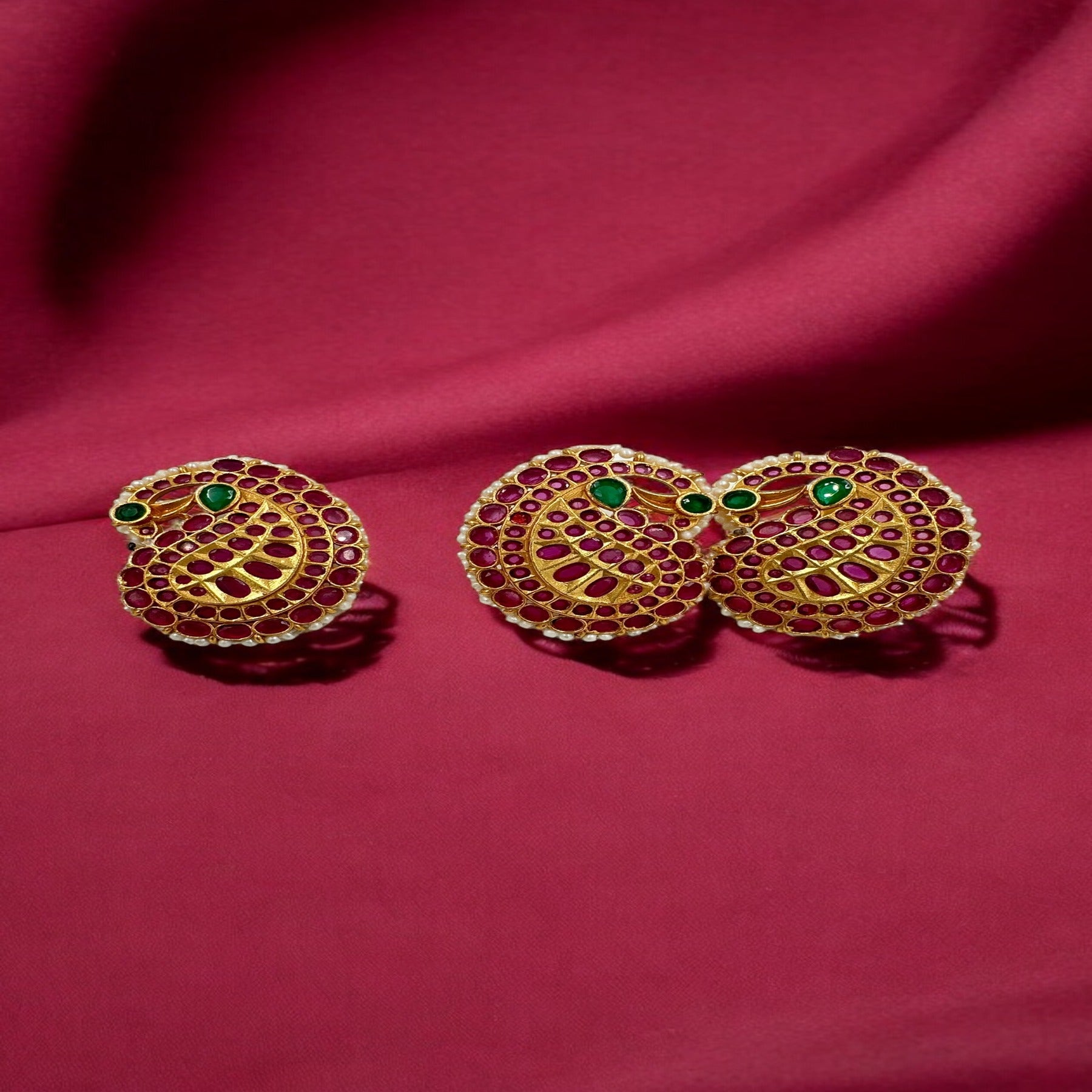 Precious Pendant Earring Set 92.5 Silver mango shape and ruby  with goid polish