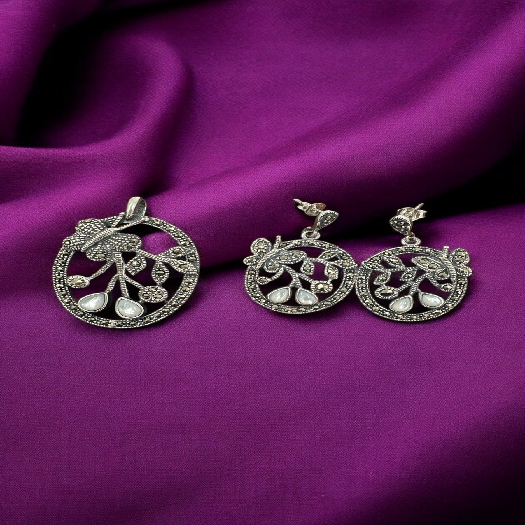 Precious Pendant Earring Set 92.5 Silver marker stones butterfly design