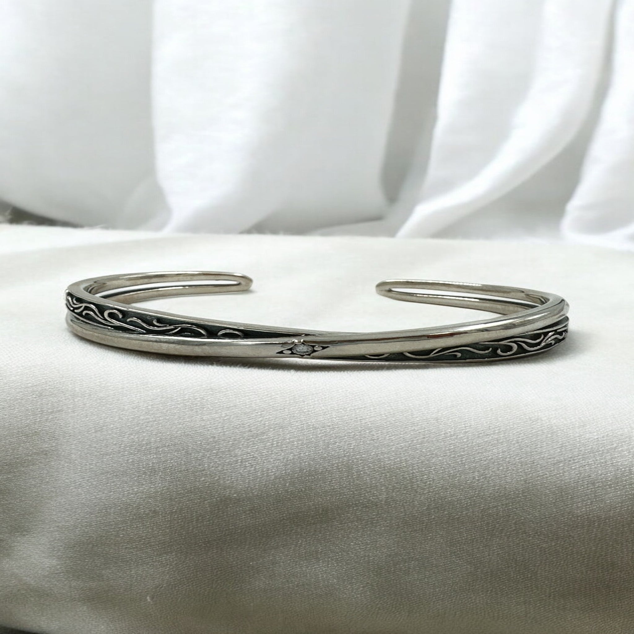 92.5 Silver Men's Dual-Layer Engraved Silver Kada
