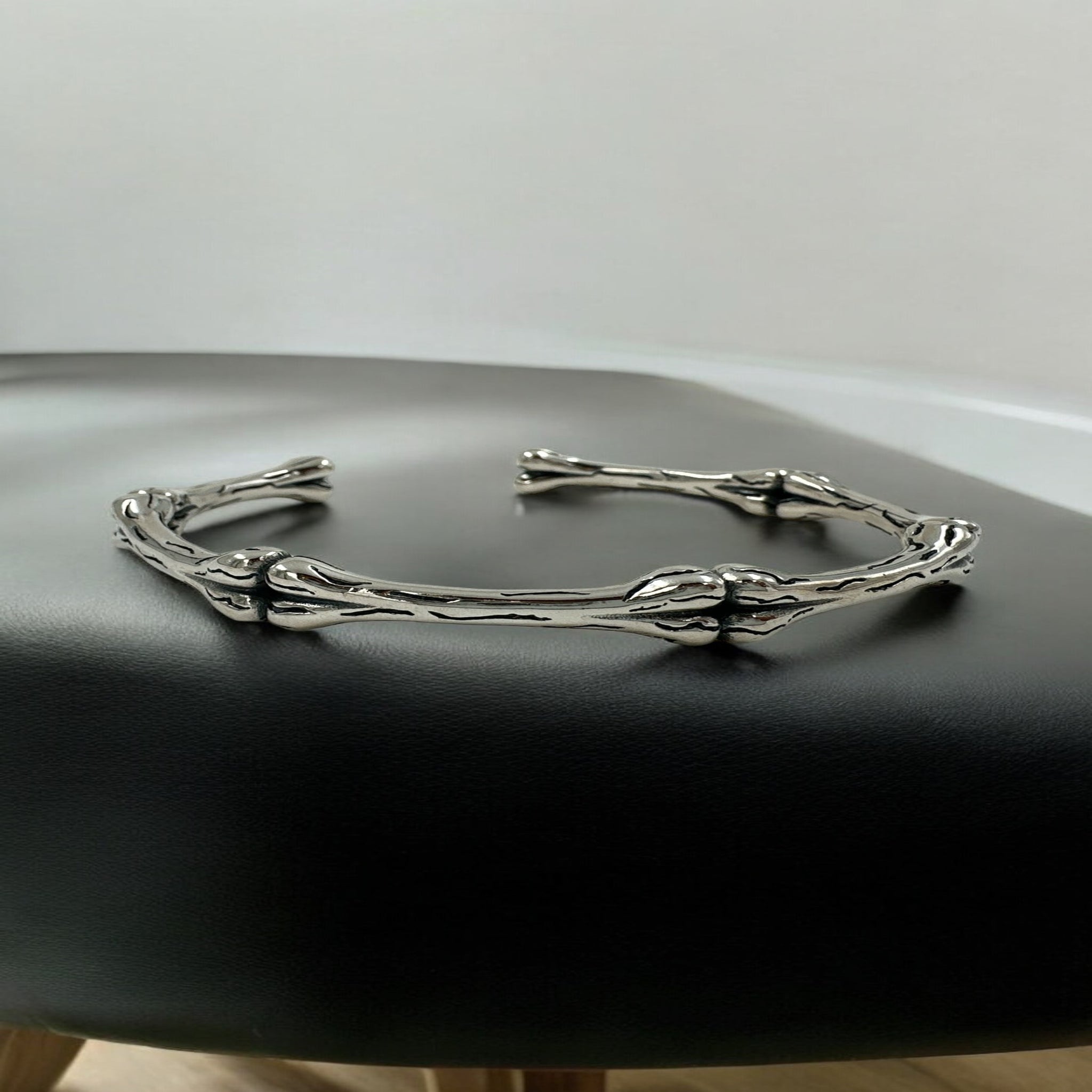 Open Model Men's Kada With 92.5 Silver: Bone Motif