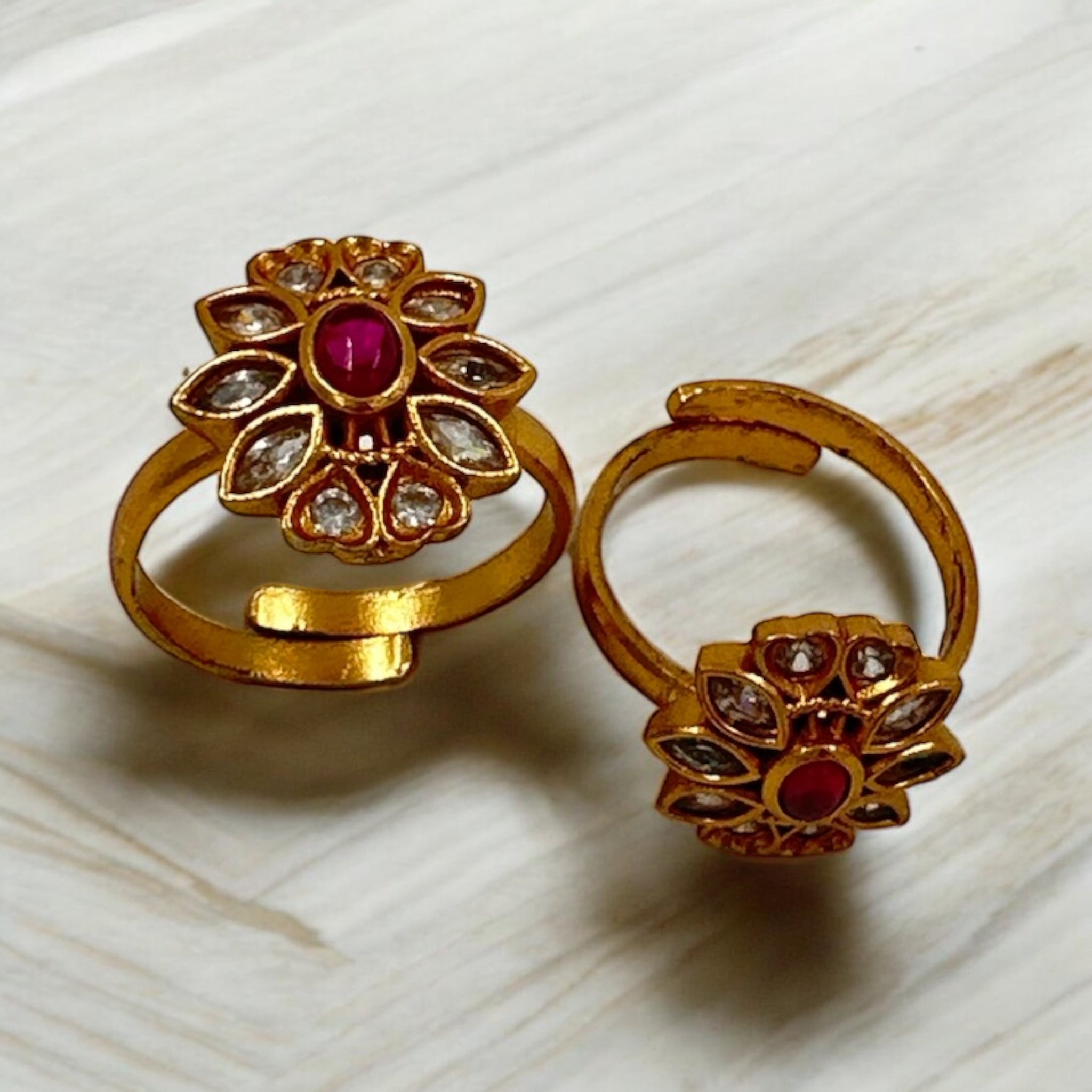 Toerings  Ruby And White Stones With Gold Palish 92.5 Silver