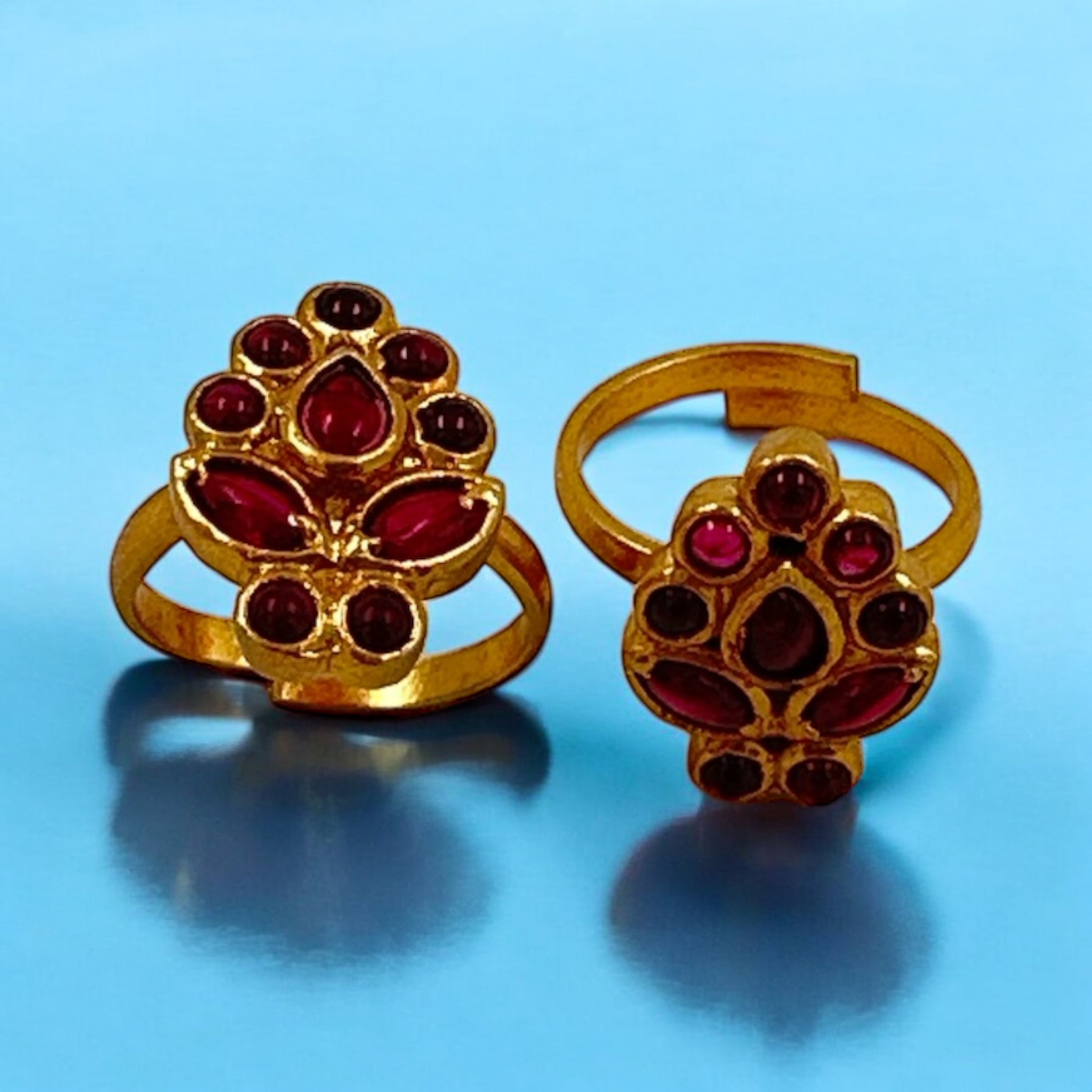 Toe Rings Ruby Stones With Gold Palish 92.5 Silver