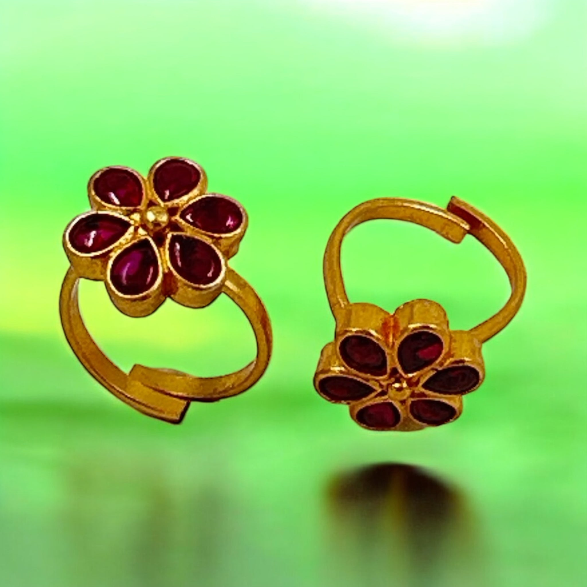 Toe rings Ruby Stones With Gold Palish 92.5 Silver