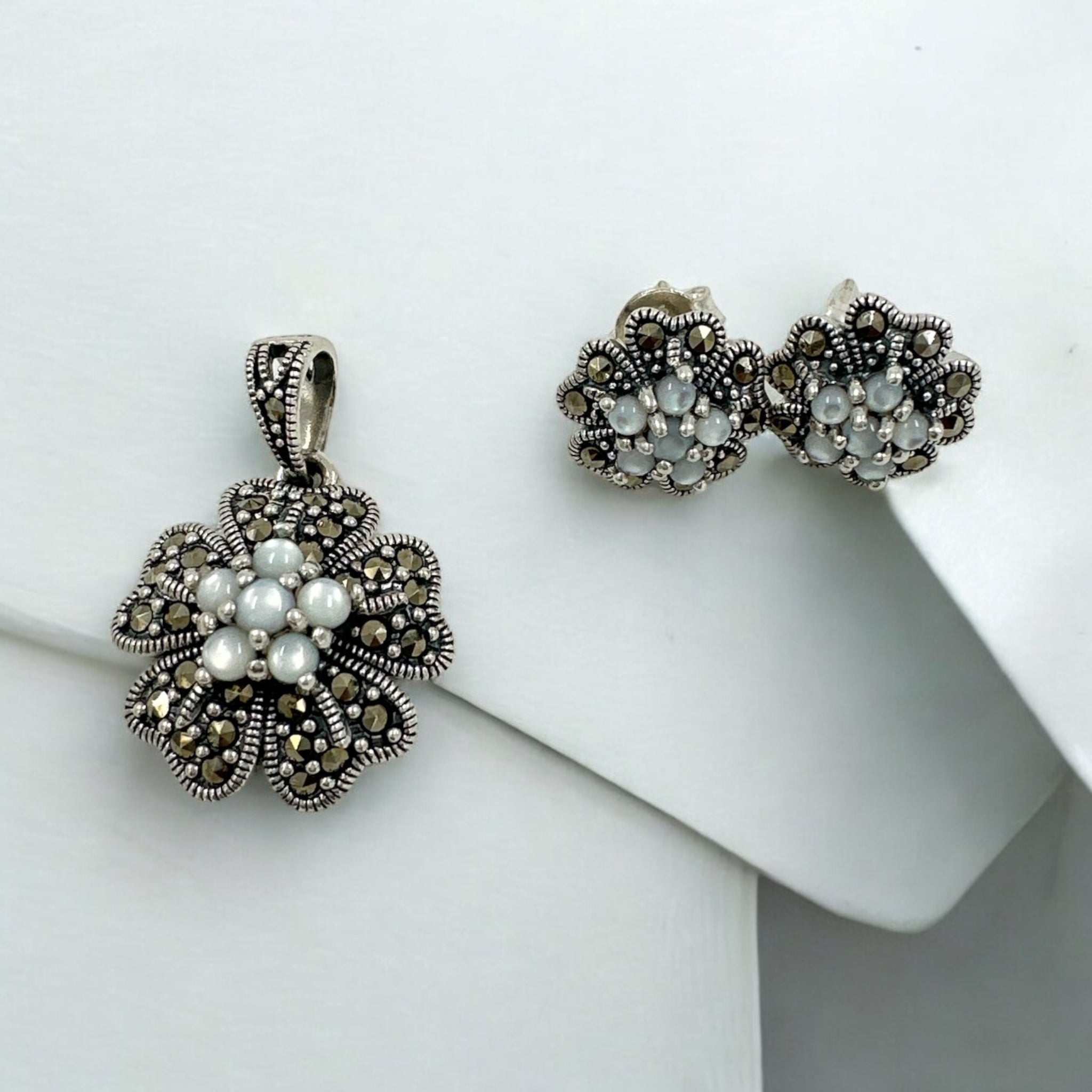 Precious Pendant Set 92.5 Silver marker stones and CZ stones with pearl design