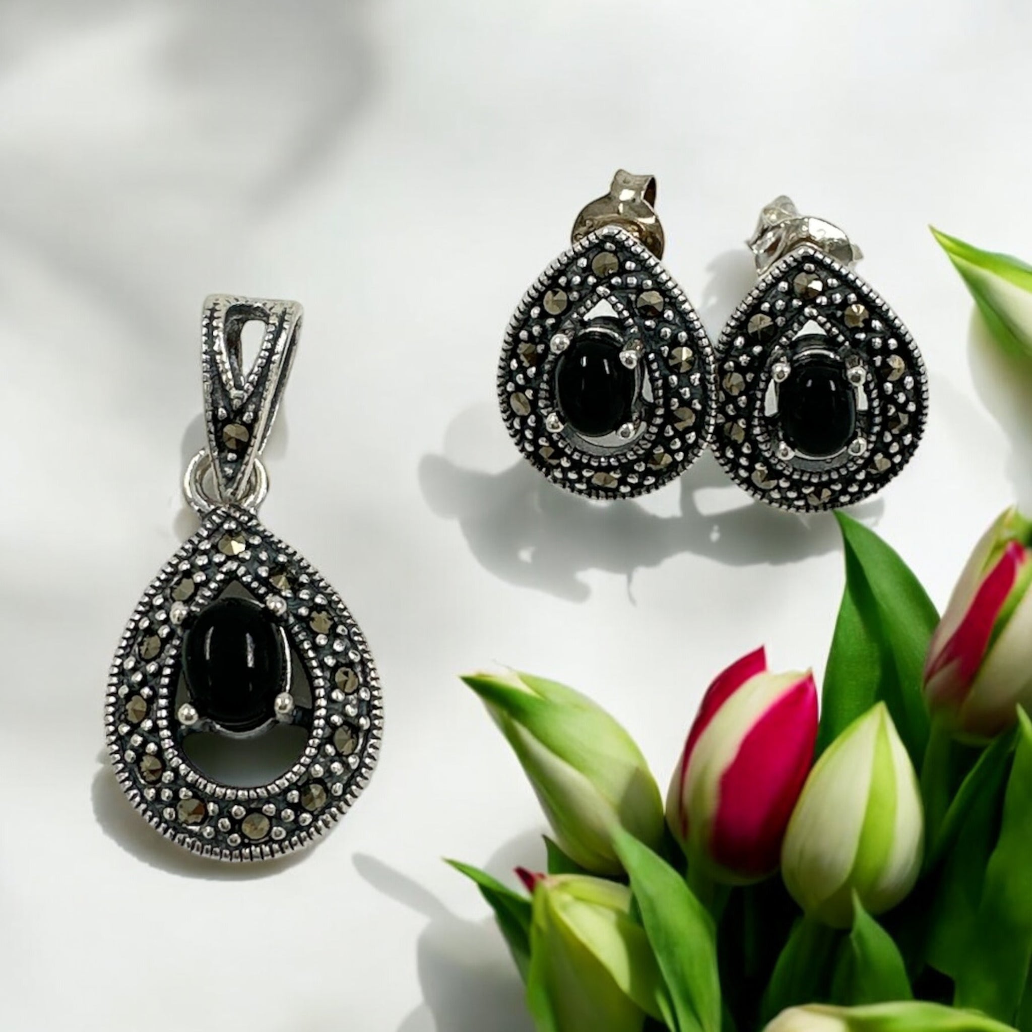 Precious Pendant Set 92.5 Silver Marker stone with black CZ stone