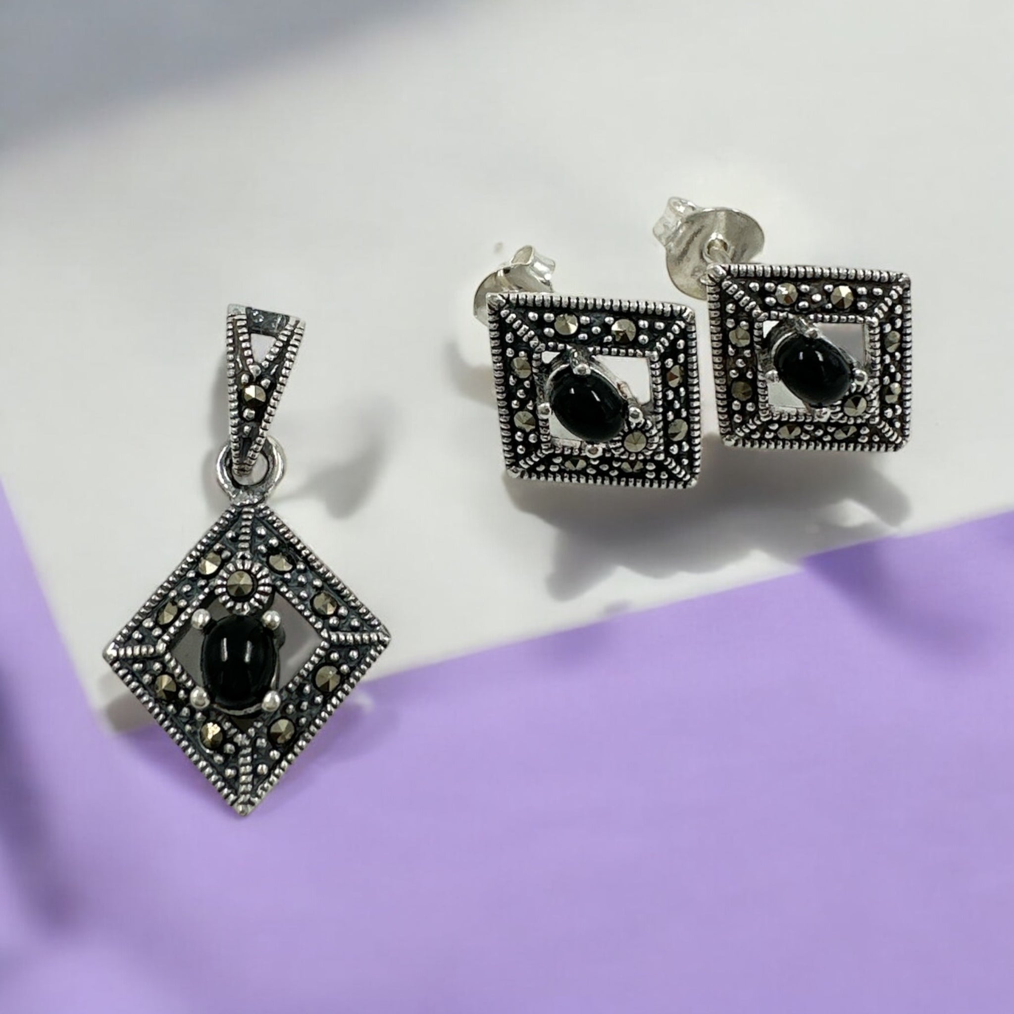 Precious Pendant Set 92.5 Silver marker stone with sqare shape