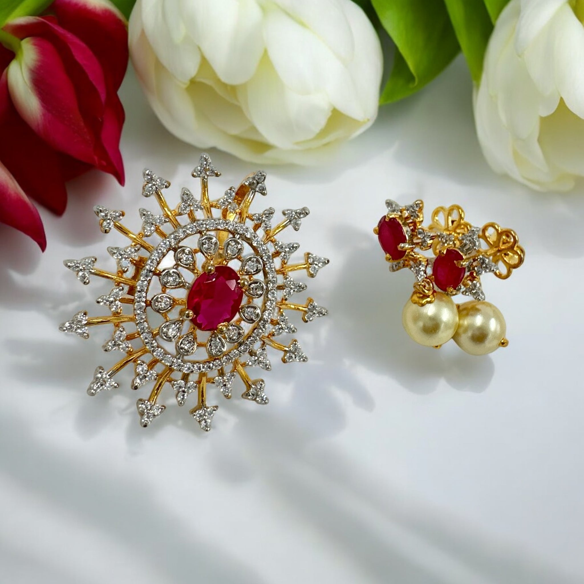 Precious Pendant Set 92.5 Silver Ruby with CZ stones