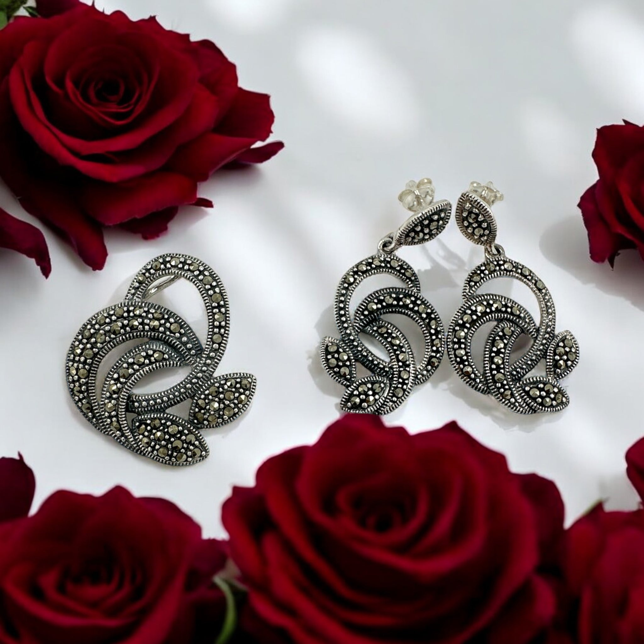 Precious Pendant Set 92.5 Silver Marker stone with leaf designs