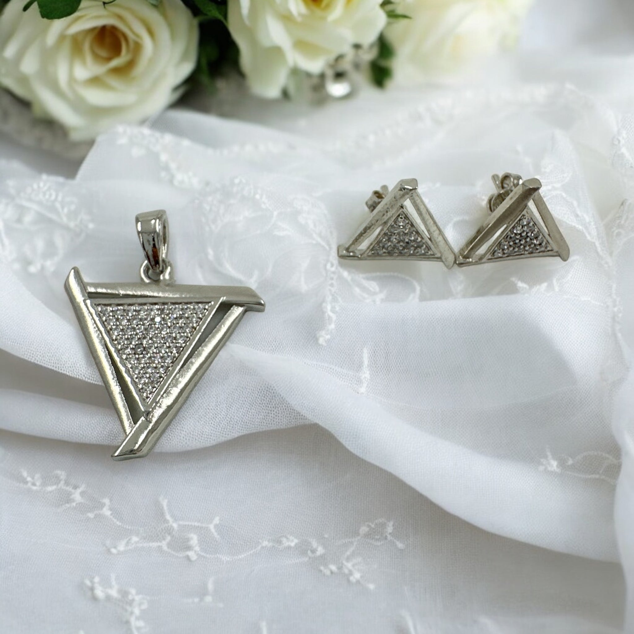 Precious Pendant Set 92.5 Silver tryangle shape  CZ stones