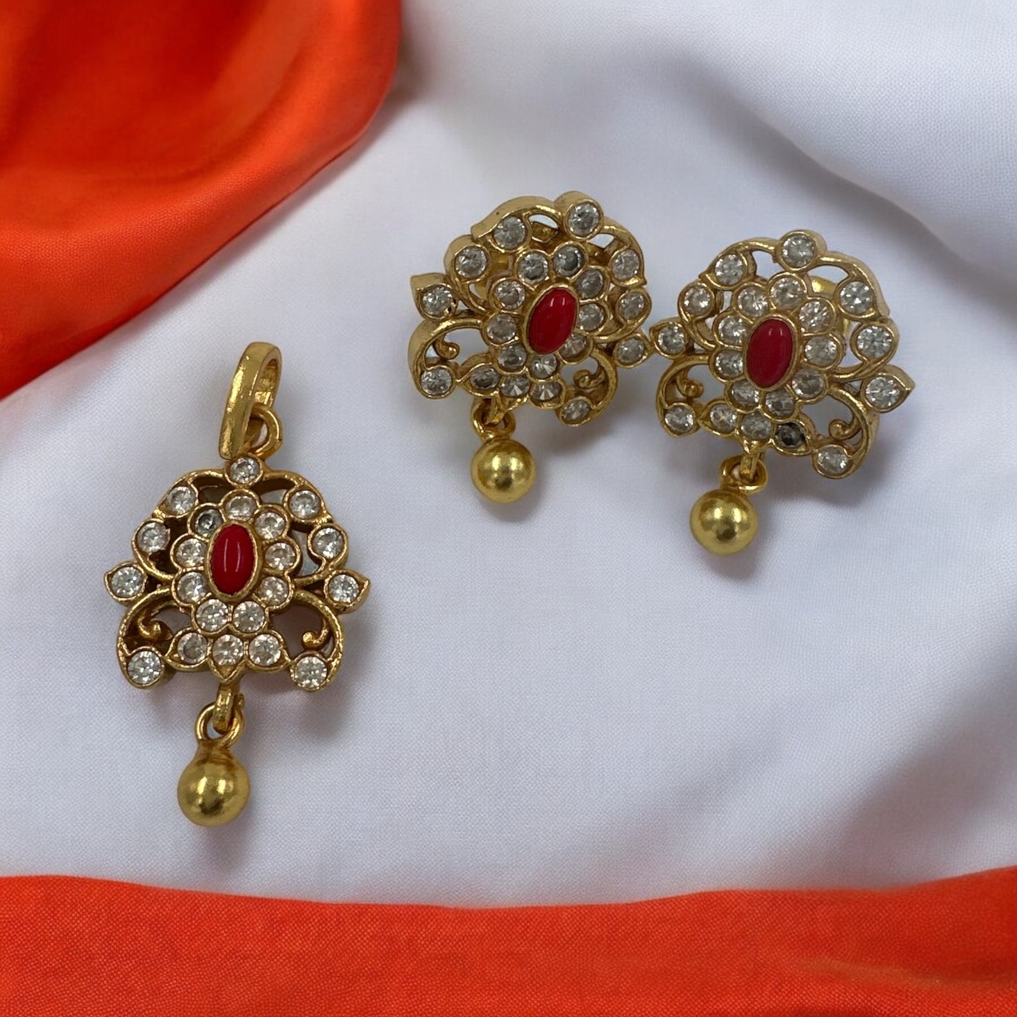 Precious Pendant Set 92.5 Silver Ruby CZ Stone With Gold Palish