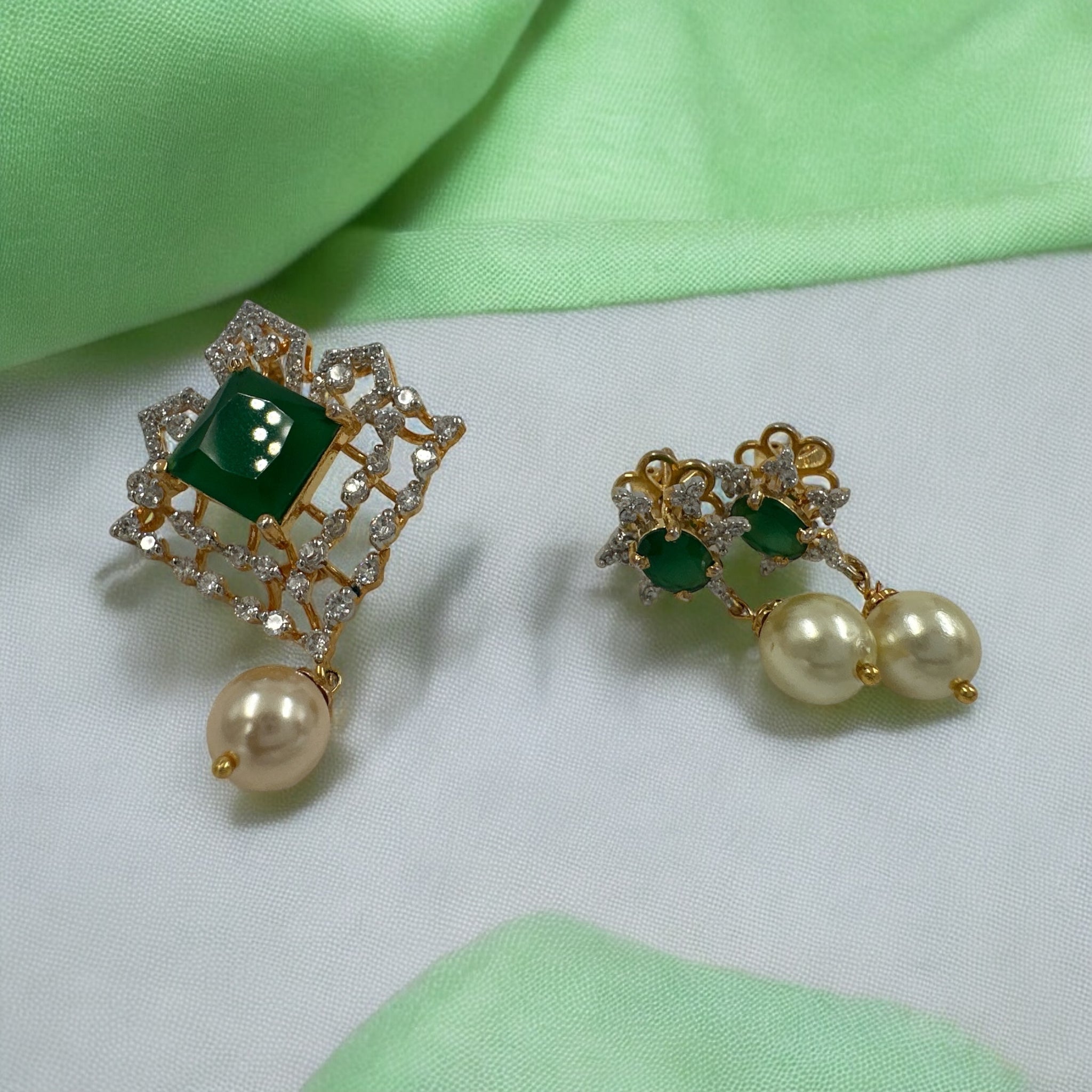 Precious Pendant Set 92.5 Silver CZ Emerals With Gold Polish