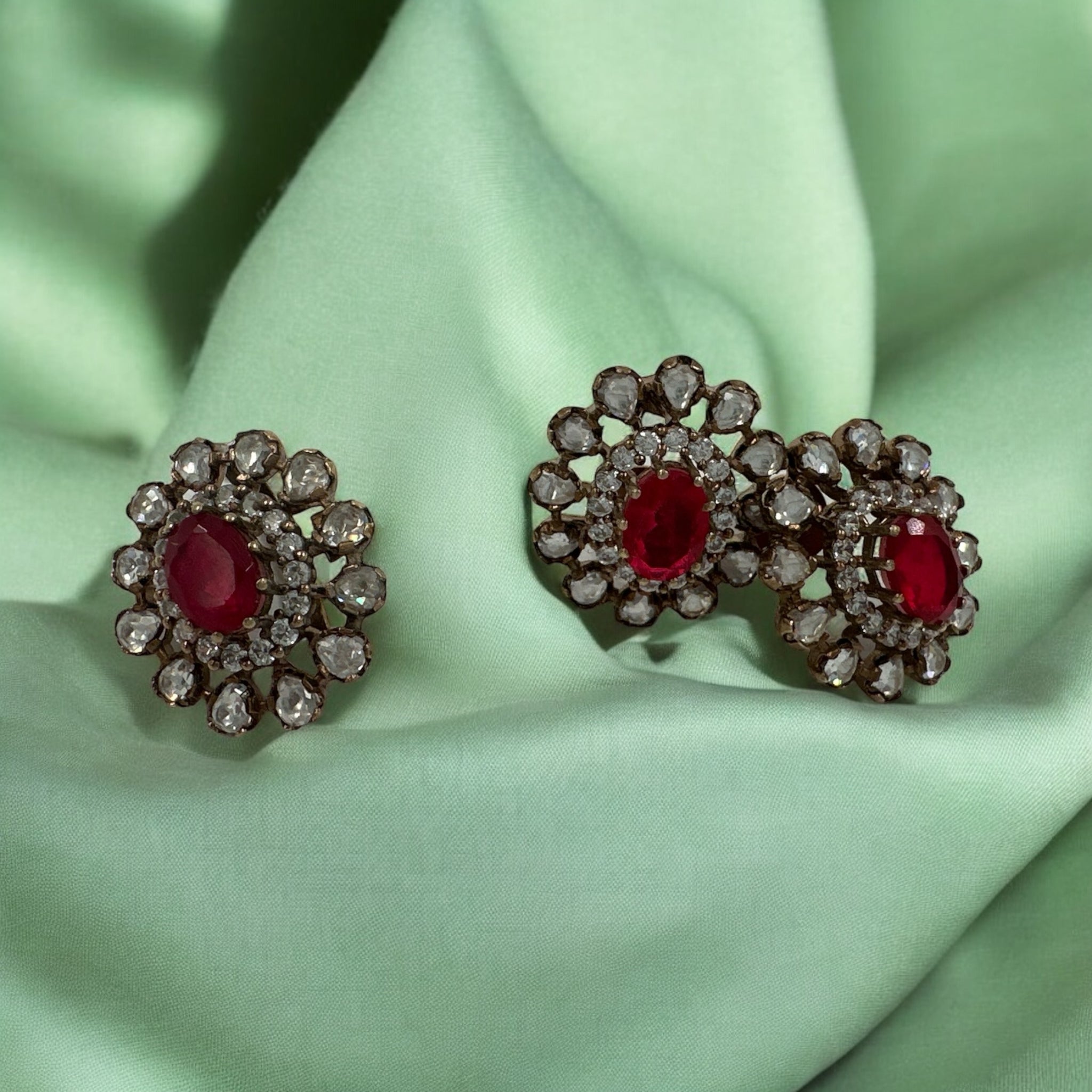 Precious Pendant Set 92.5 Silver CZ Ruby With Gold Polish