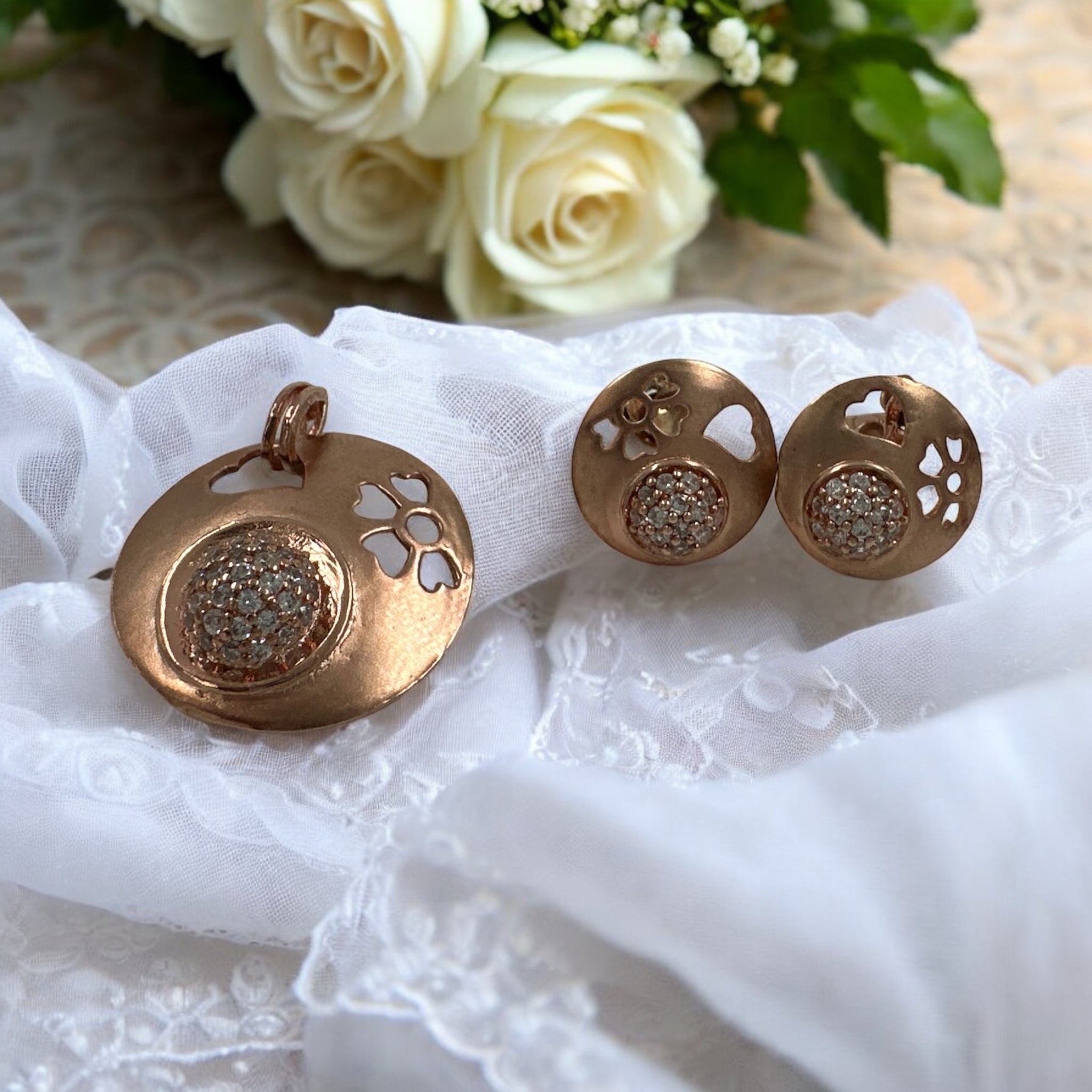 Precious Pendant Set 92.5 Silver CZ With Rose Gold Polish