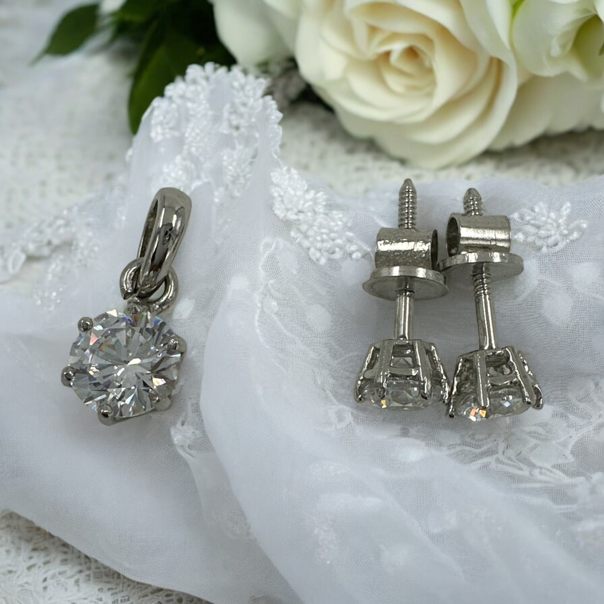 Precious Pendant Set 92.5 Silver CZ Stone With Silver Polish