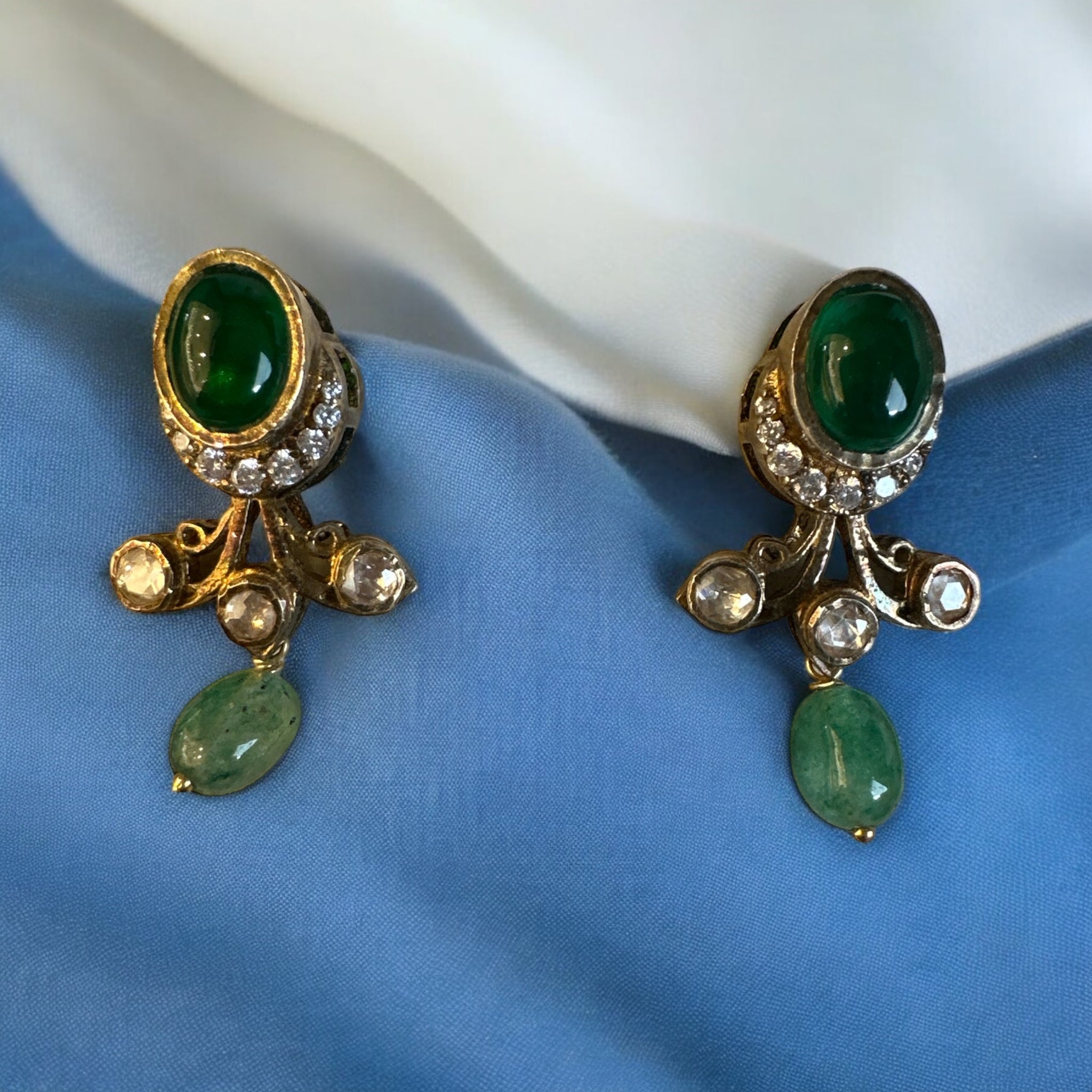 Victorian Earrings  emerald Moissanite Stone With Victorian Polish