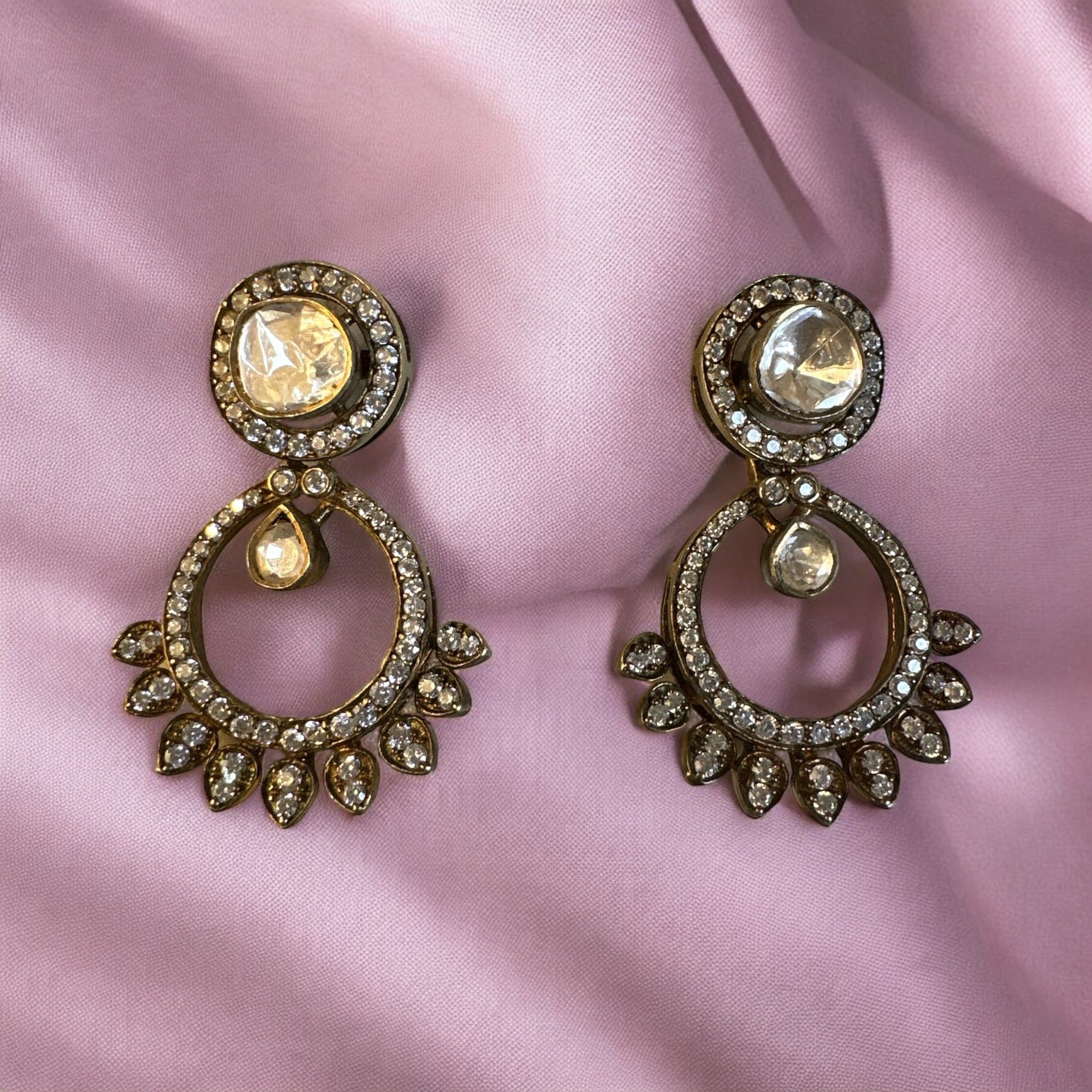 Victorian Earrings with Moissanite Stone With Victorian Polish