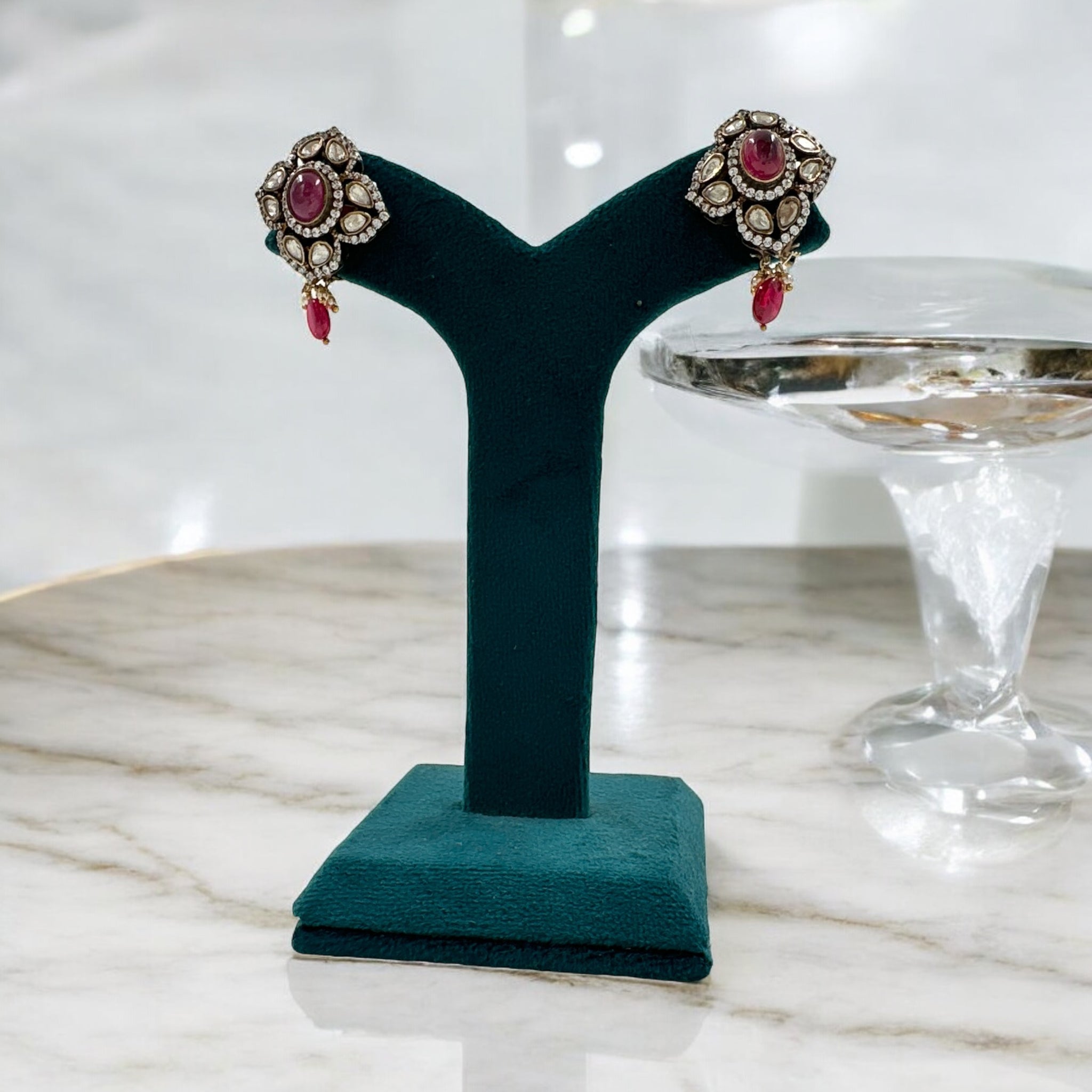 Victorian Earrings with Ruby Moissanite Stone