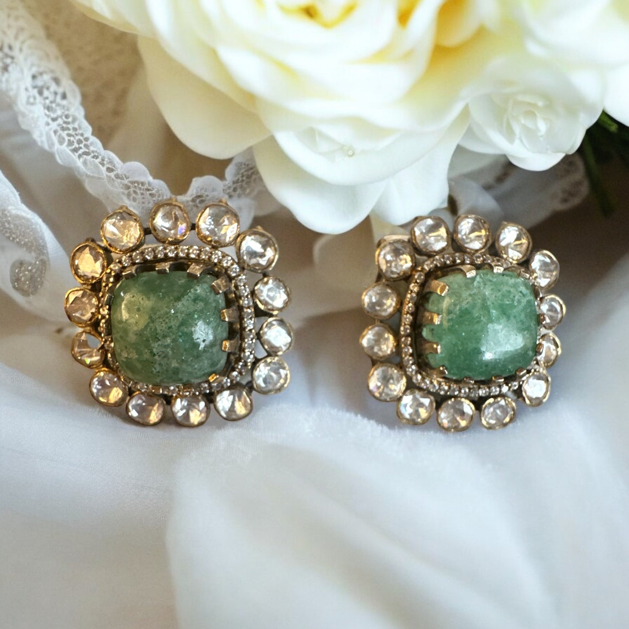 Victorian Earrings with Emeralds Stone