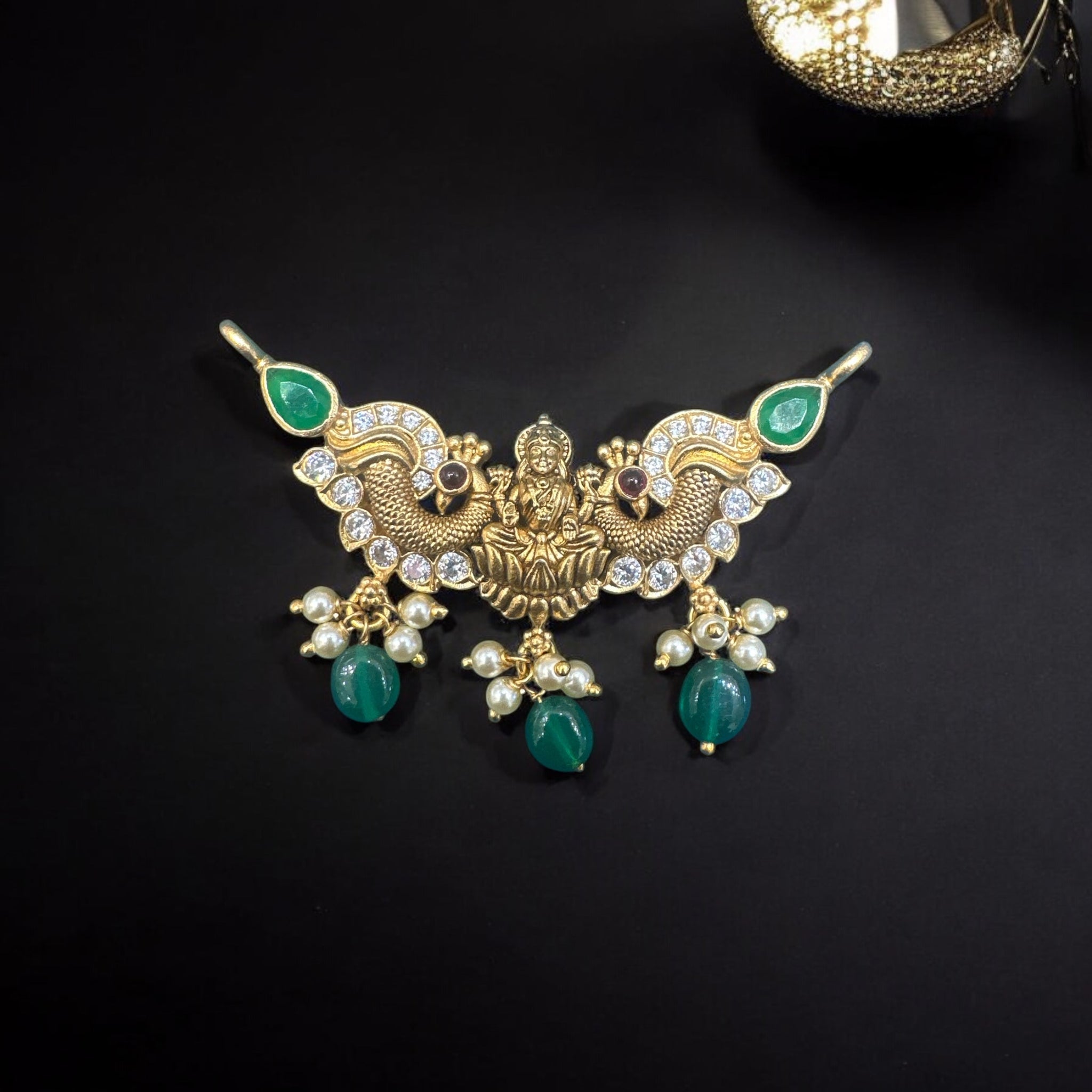 Emerald CZ Stone With Lakshmi Pendant