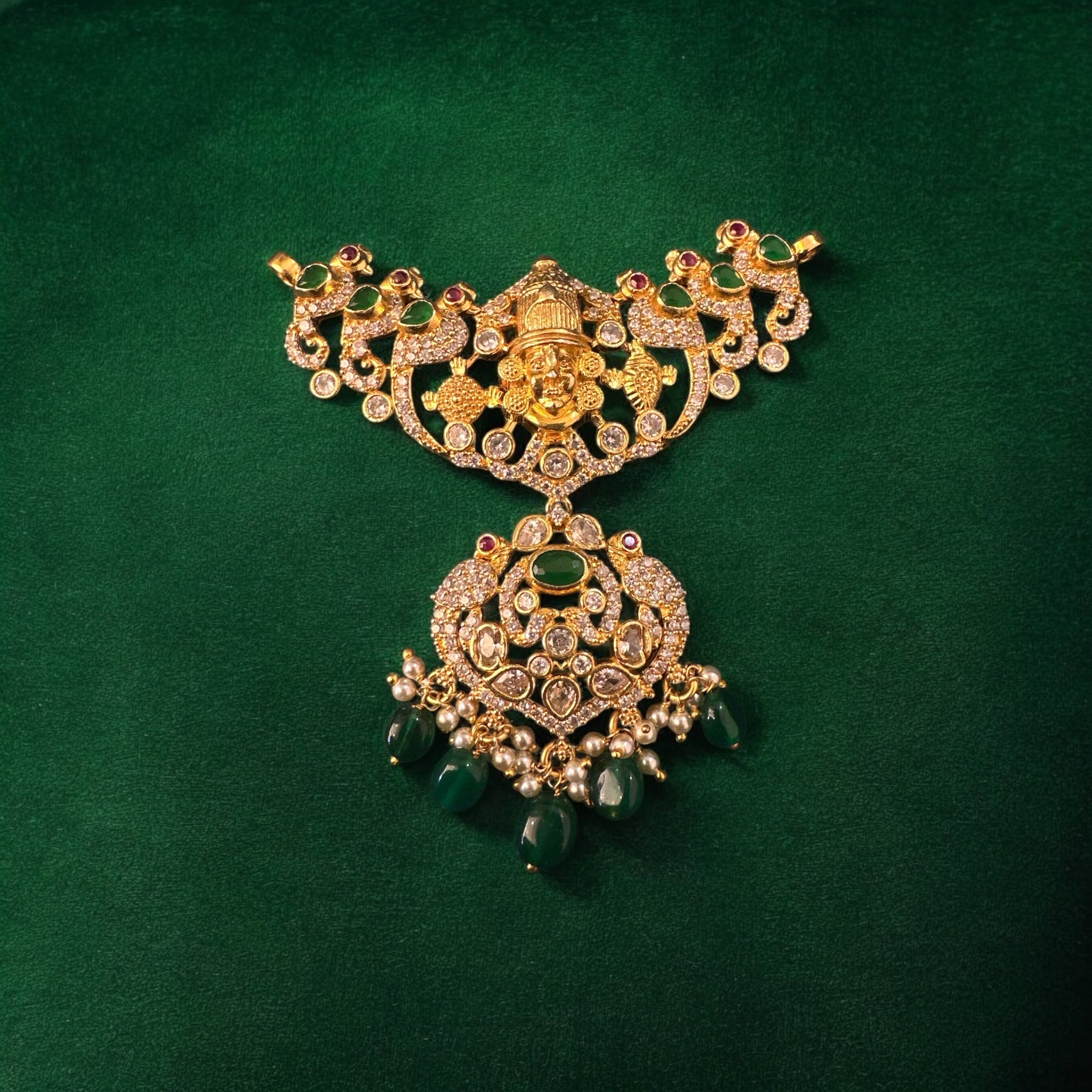 Emerald CZ Stone With Balaji Pendant