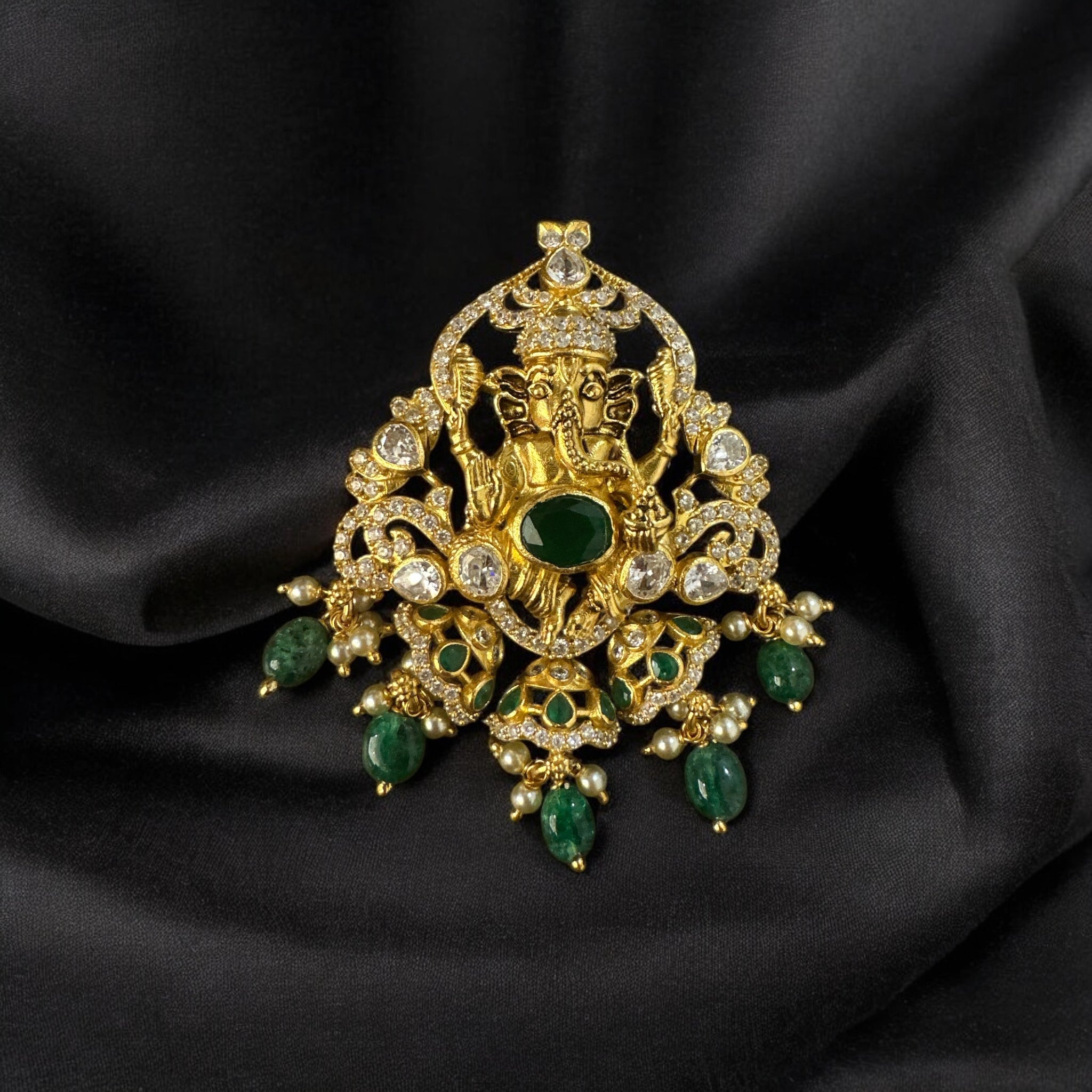 Emerald  CZ Stone With Ganesh Pendant