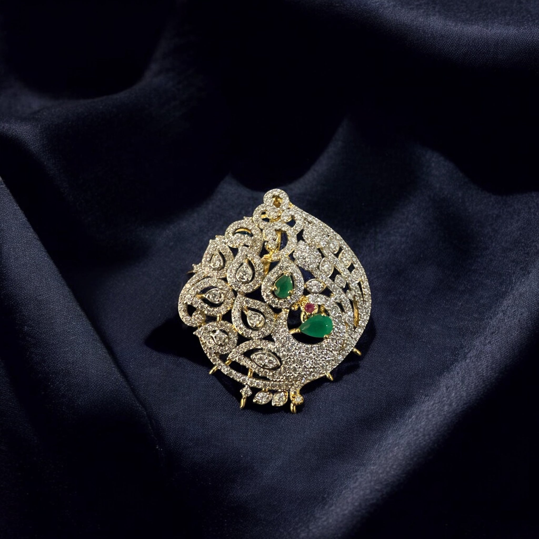 Emerald with CZ Stone Peacock Pendant