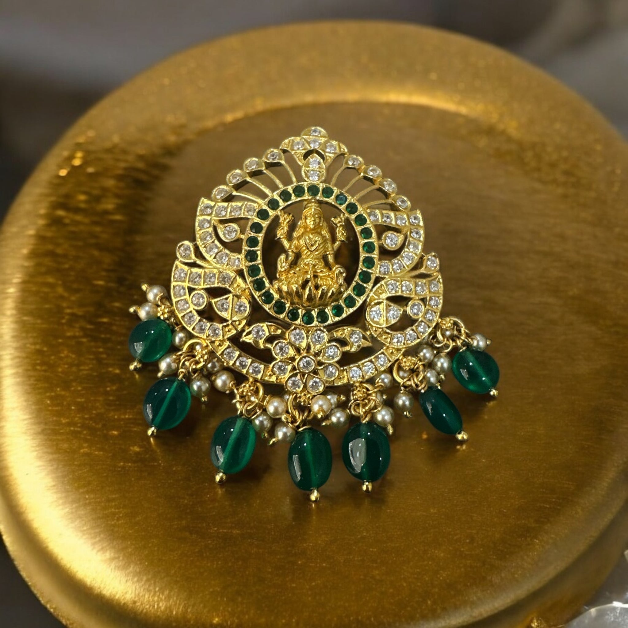 CZ With Emerald Stone Lakshmi Pendant