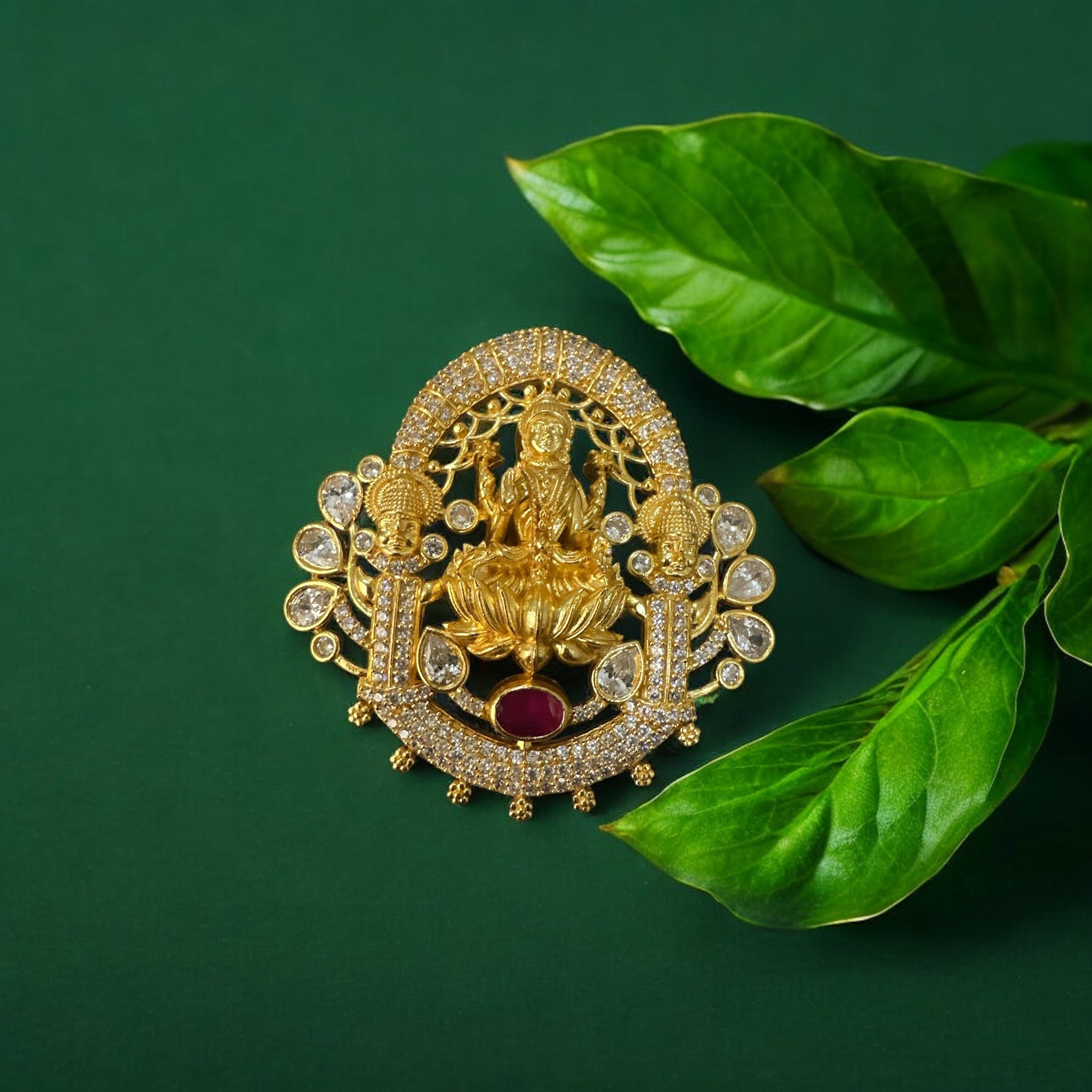 CZ With Ruby Stone Lakshmi Pendant