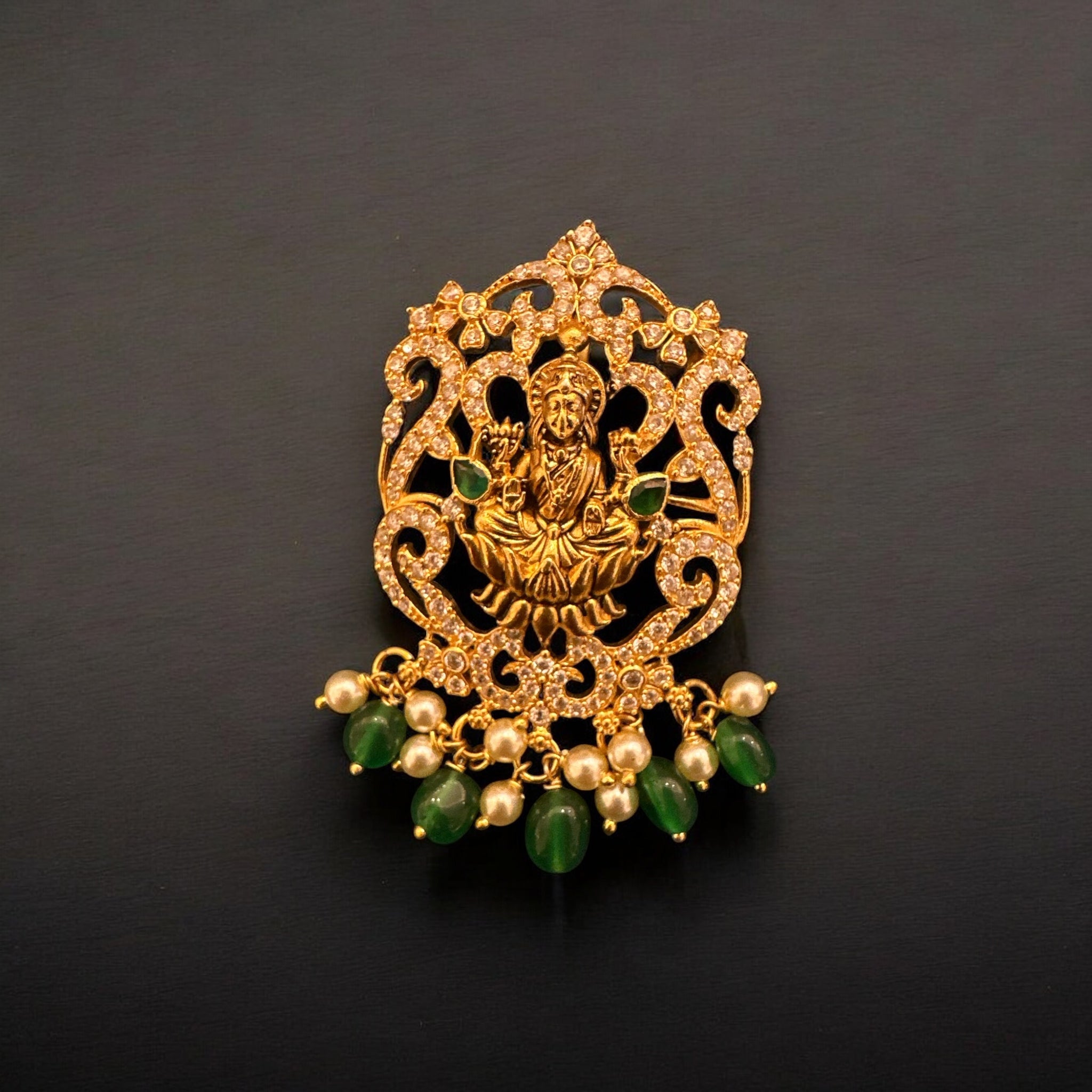 CZ Emerald Stone Laxmi Devi Modal Pendent