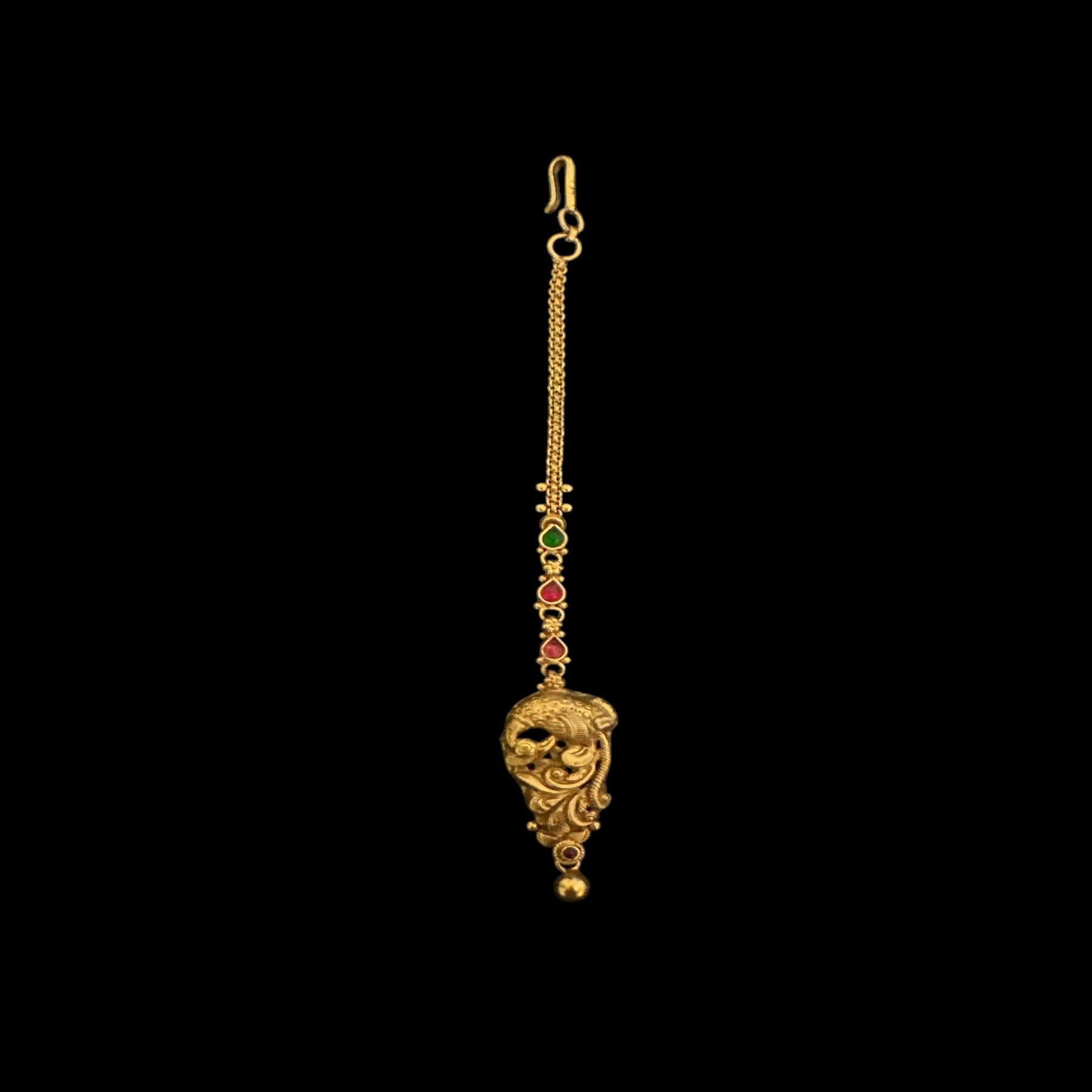 Antique Maang Tikka  Ruby With Emeralds