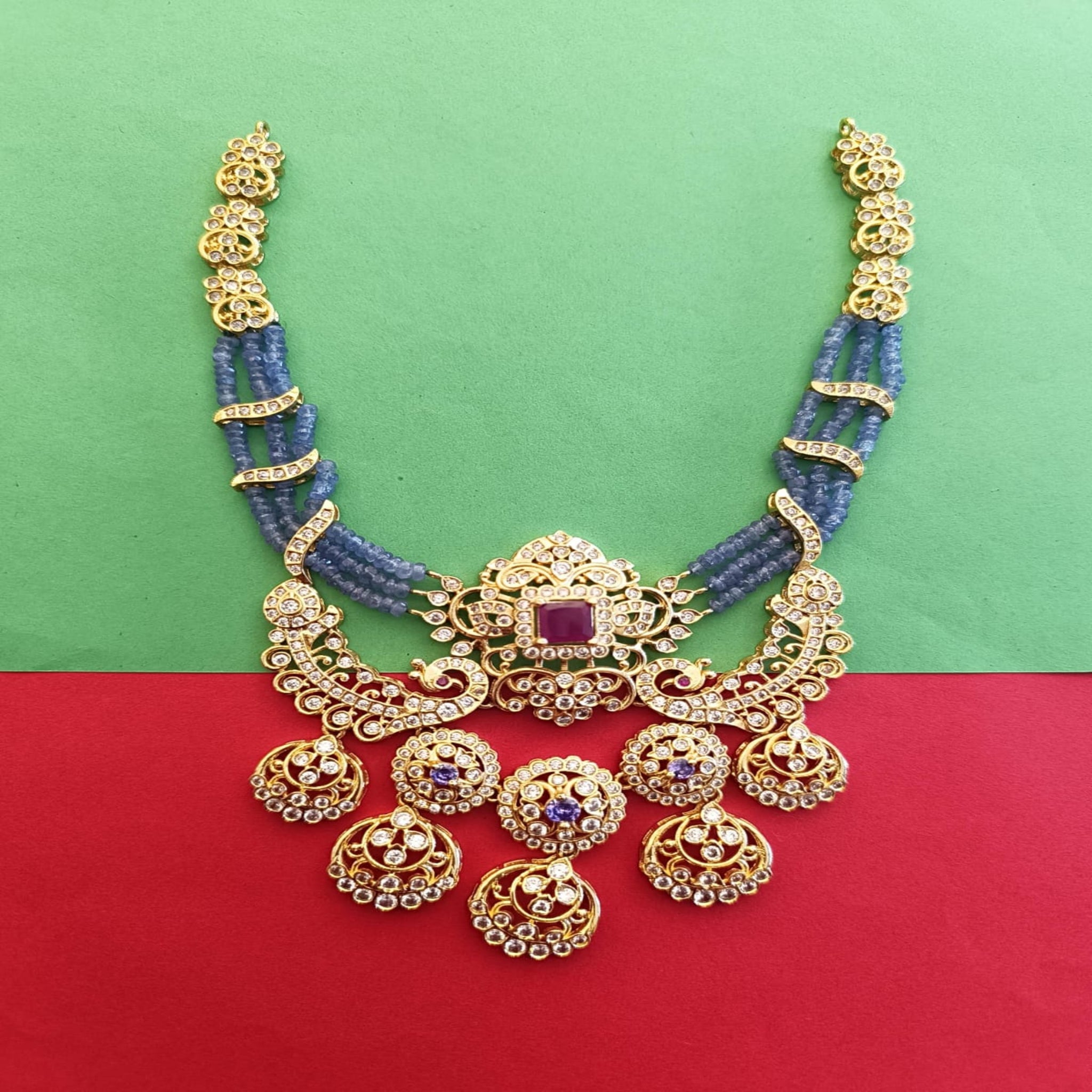 CZ Ruby Stone With Gold Polish Necklace