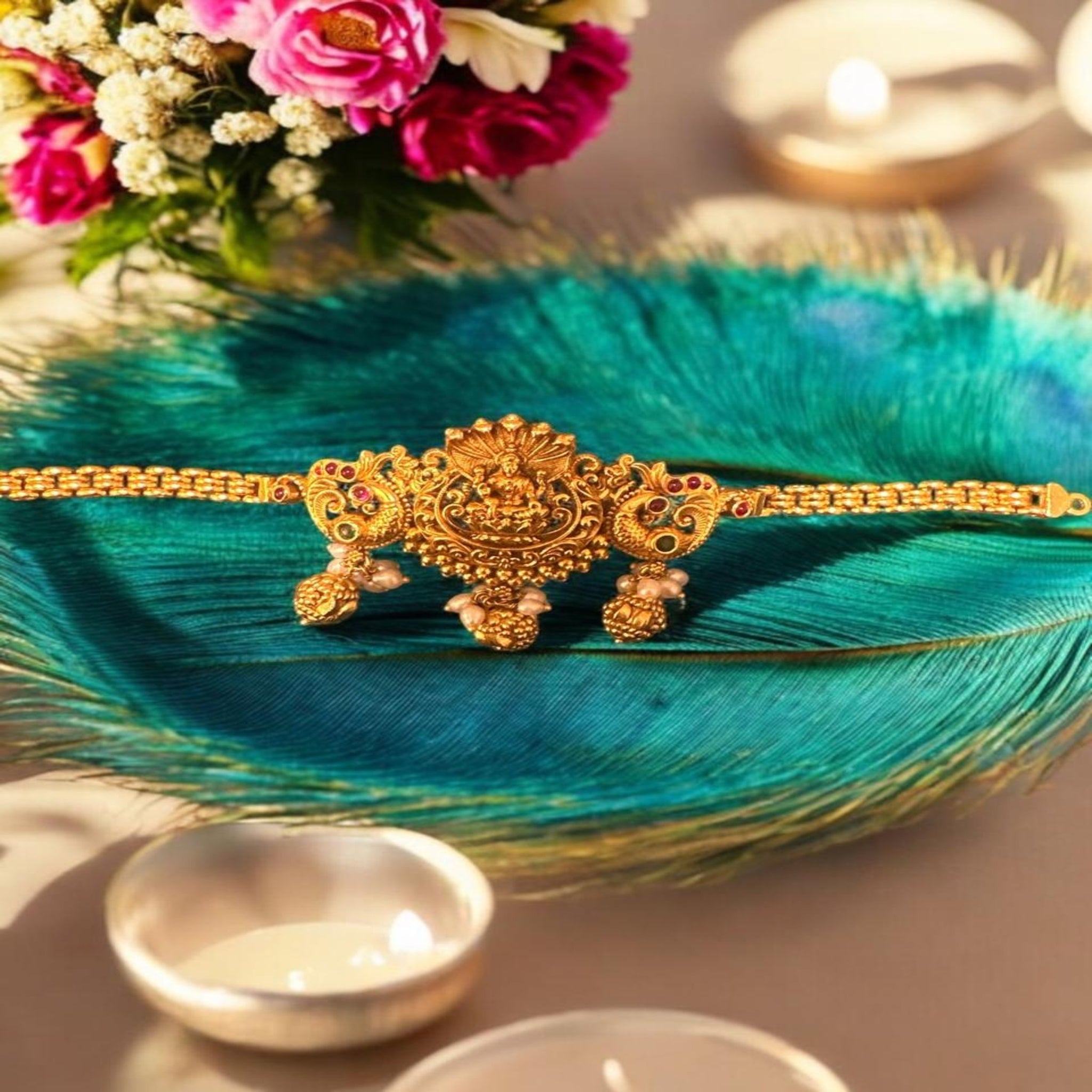 Silver Antique Finish Lakshmi Choker
