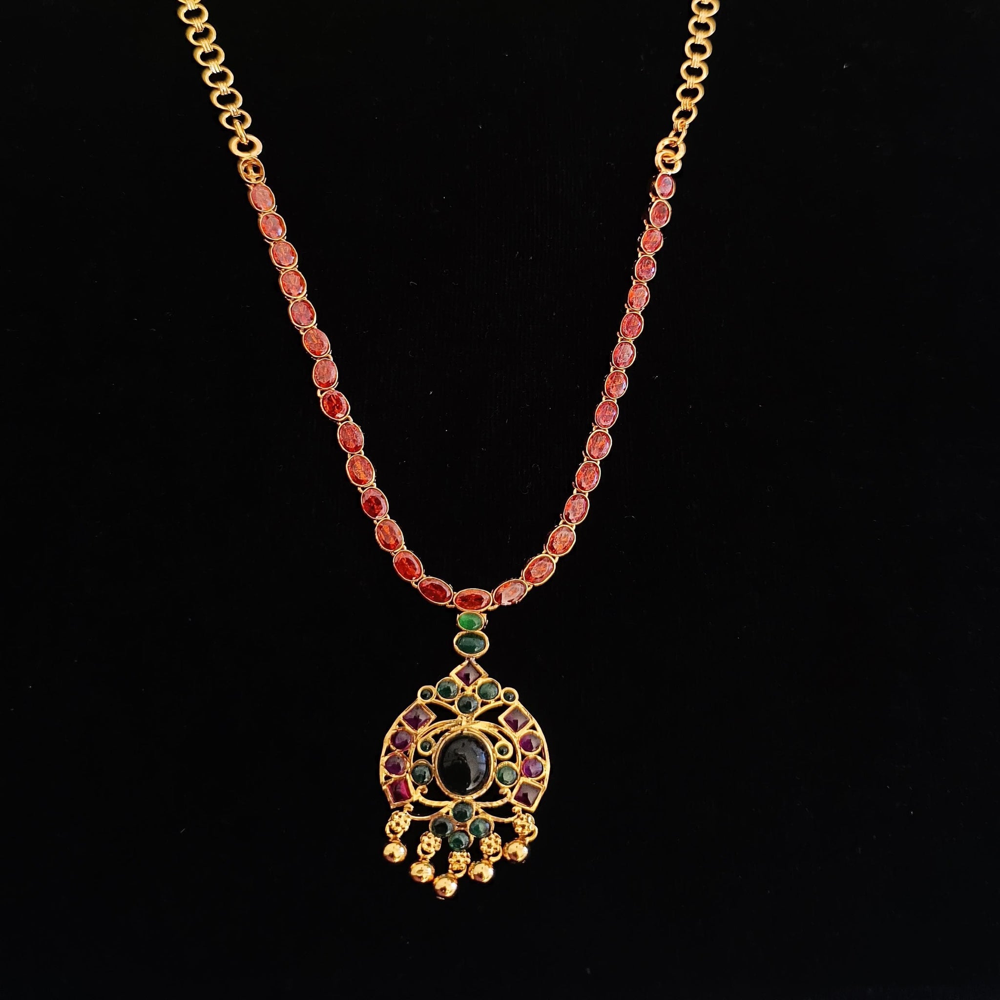 Ruby and CZ Stone Necklace With Gold Polish